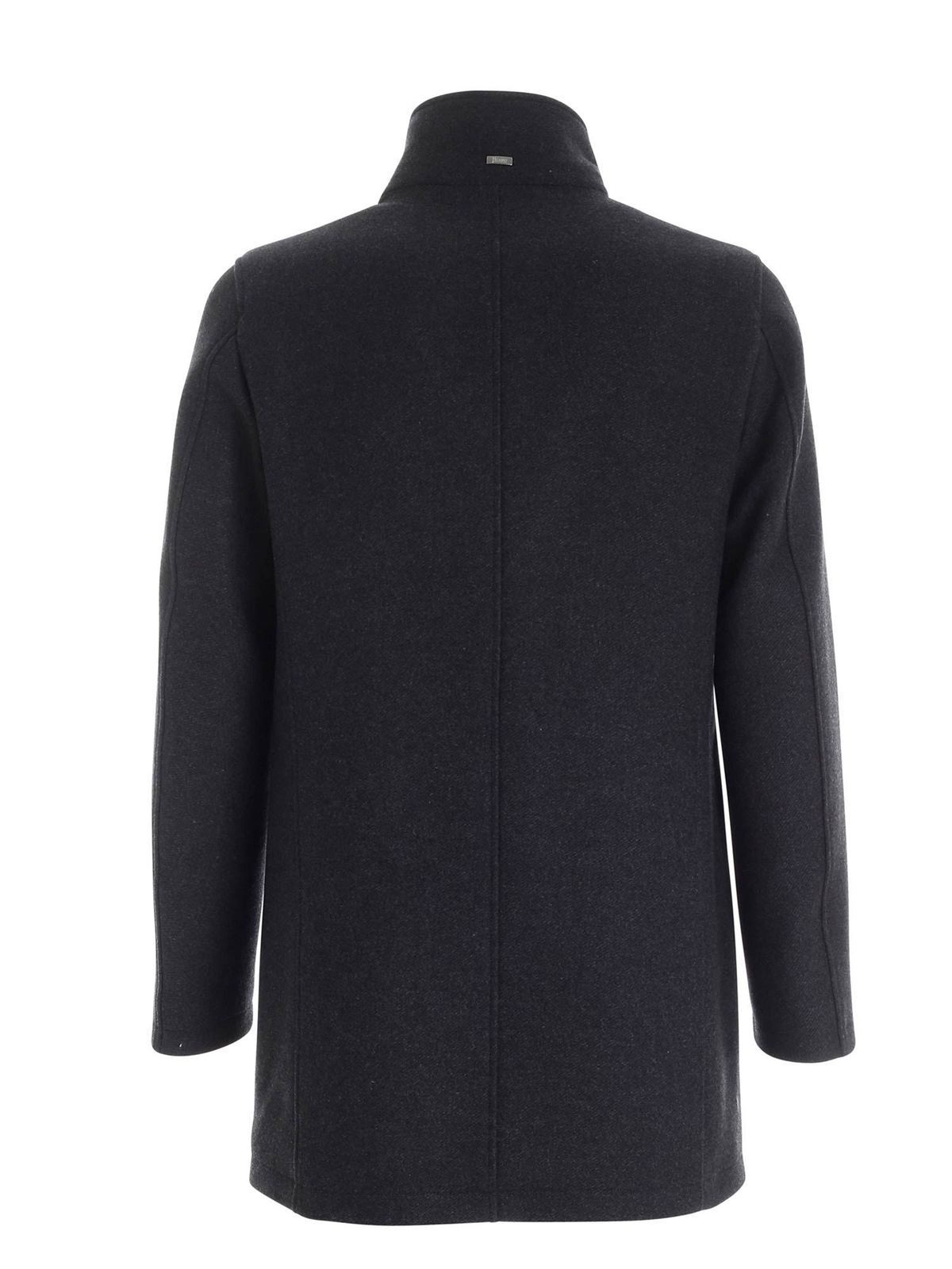 Herno - Melange dark grey down jacket featuring fur - padded coats ...