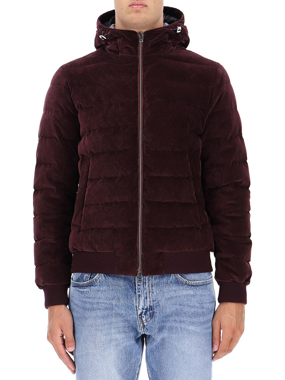 Padded jackets Herno - Burgundy corduroy velvet hooded puffer jacket ...