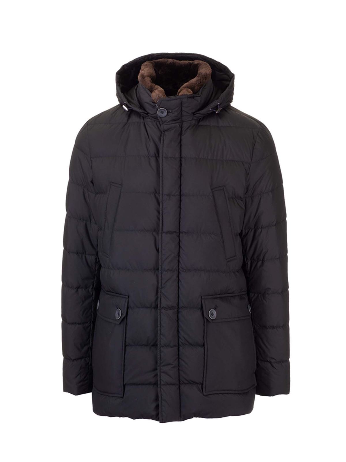 Padded coats Herno - Hooded down jacket in blue - PI0650U132209200