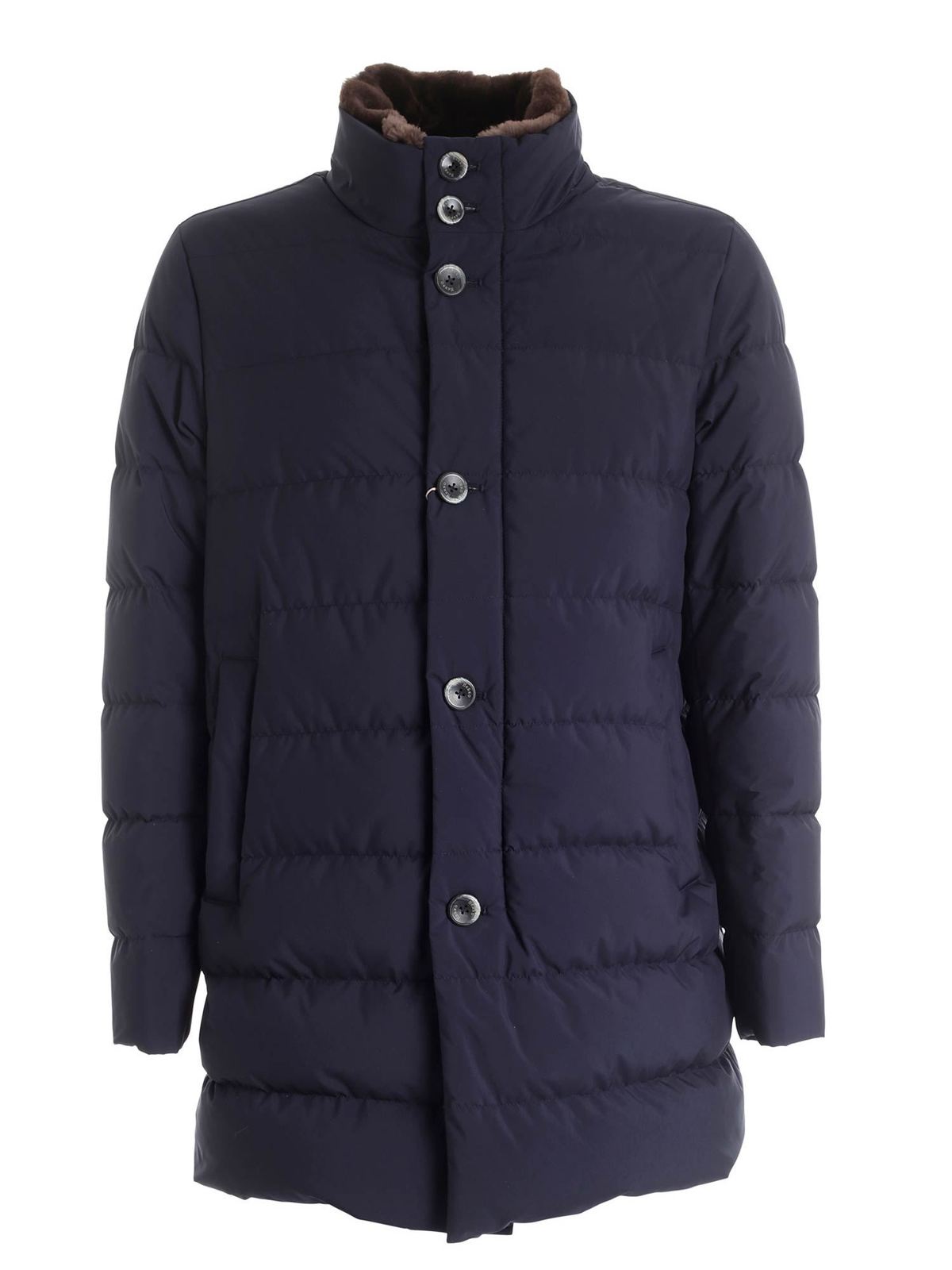 Herno - Resort blue down jacket featuring fur - padded coats ...