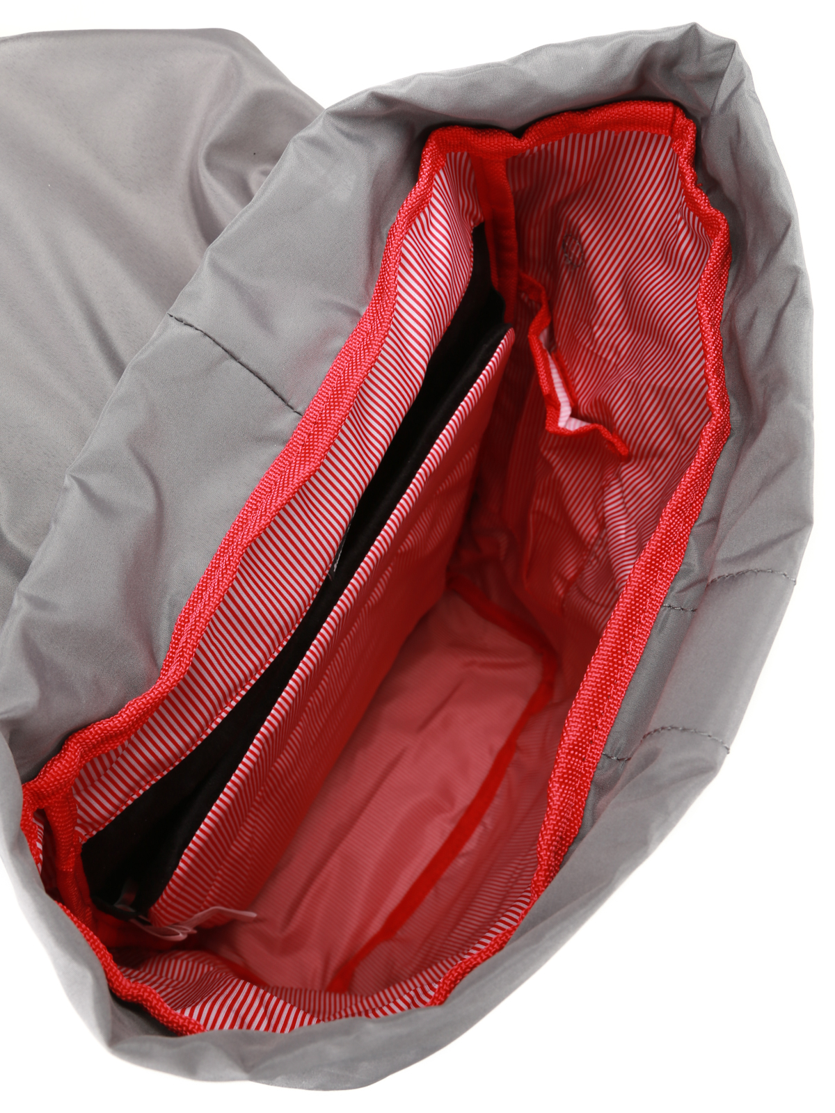 backpack with red and white stripes inside