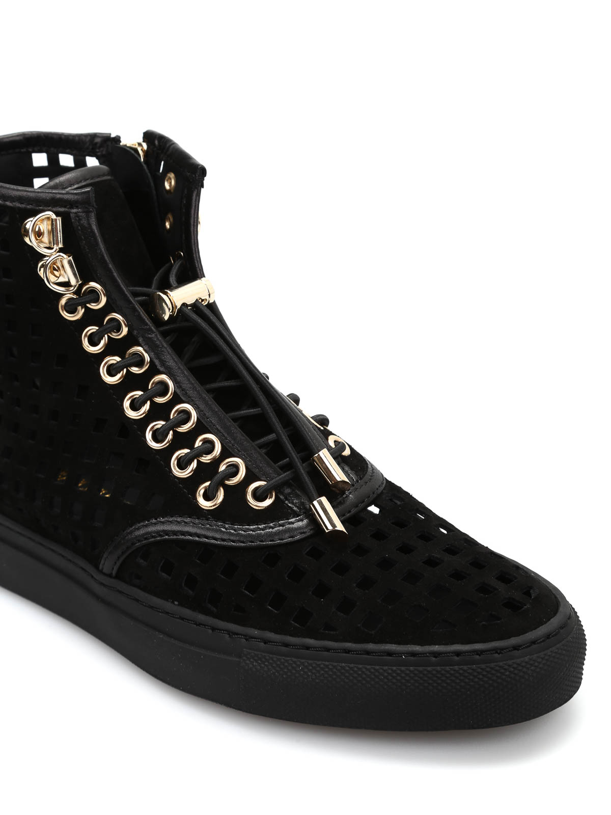 Balmain - High-top openwork suede sneakers - trainers - S6CBL010204P176