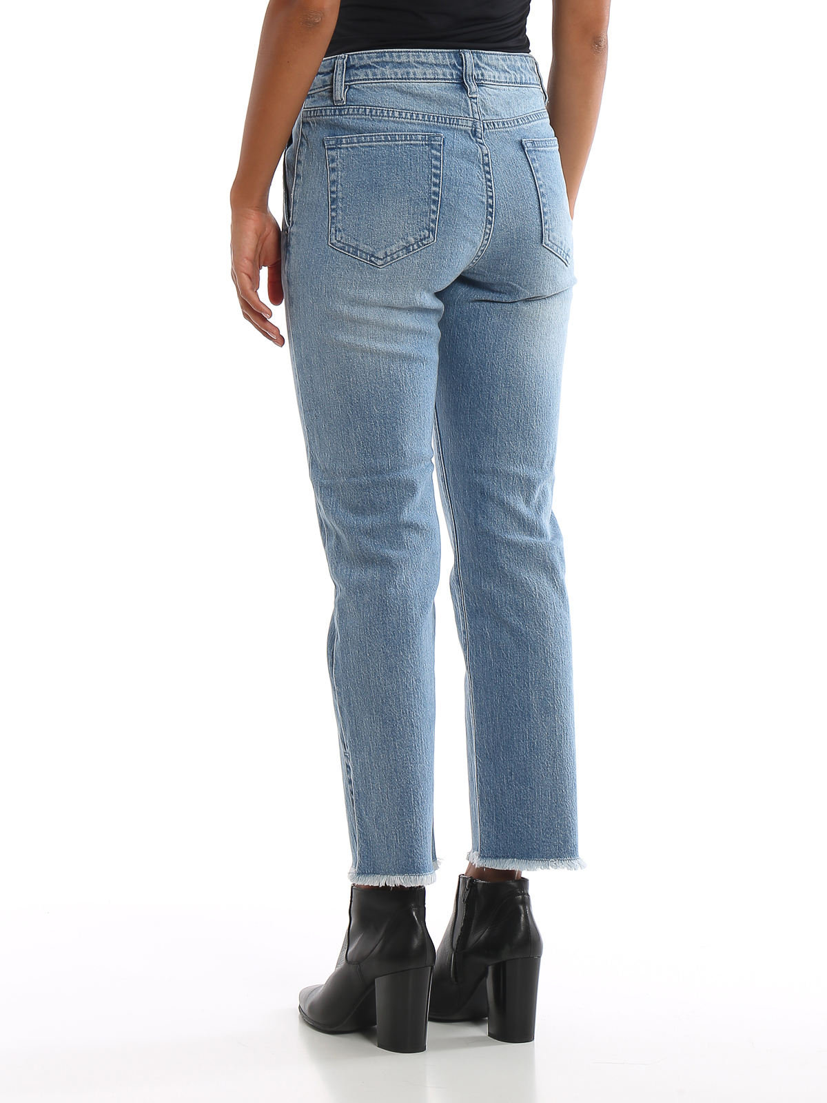 high waisted frayed hem jeans