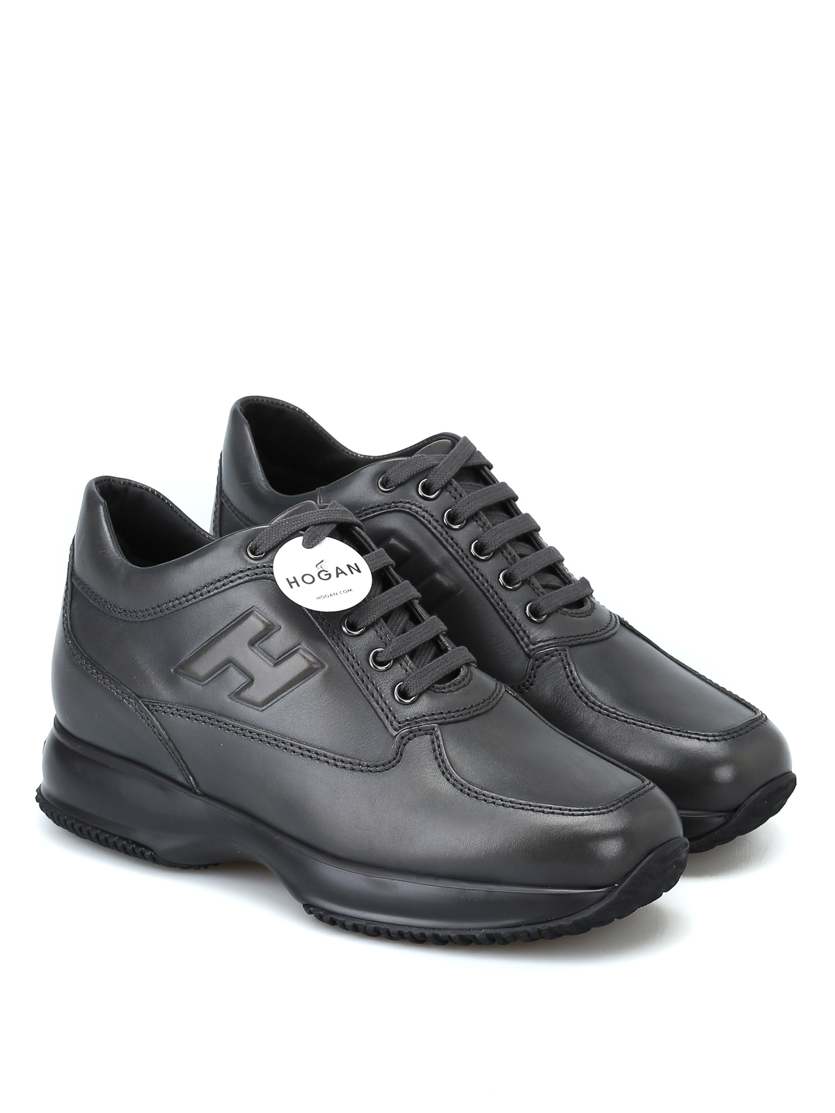 Trainers Hogan - Interactive charcoal leather mid-top sneakers ...