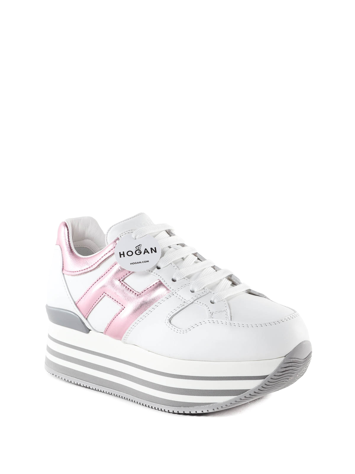 Hogan - Sneaker Maxi H222 bianca e rosa in pelle - sneakers -  HXW2830T548I6W0XVW