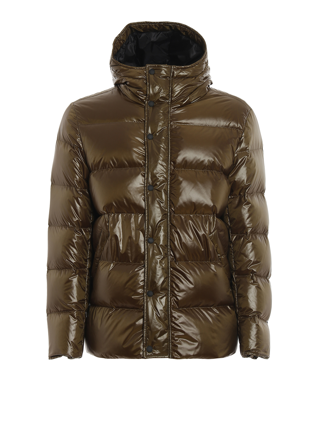 Padded jackets Hogan - Rubber logo patch olive green puffer jacket ...