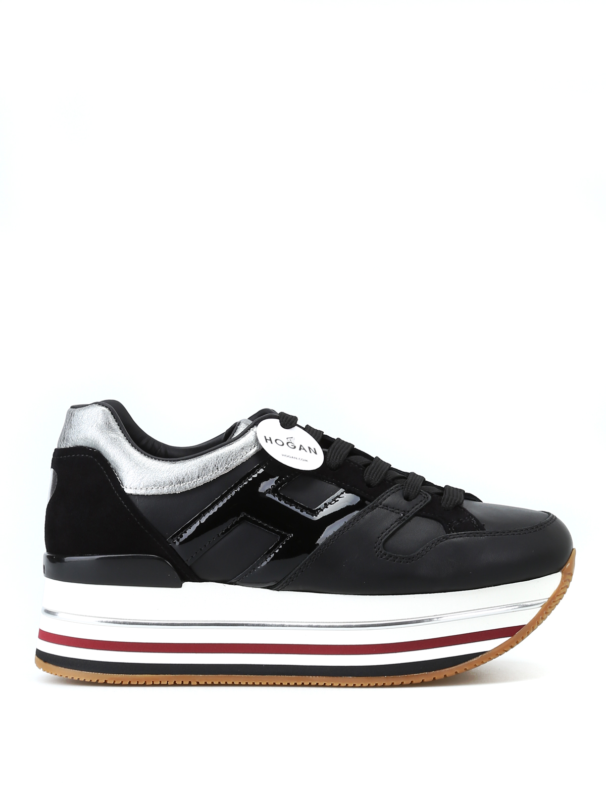 black leather platform trainers