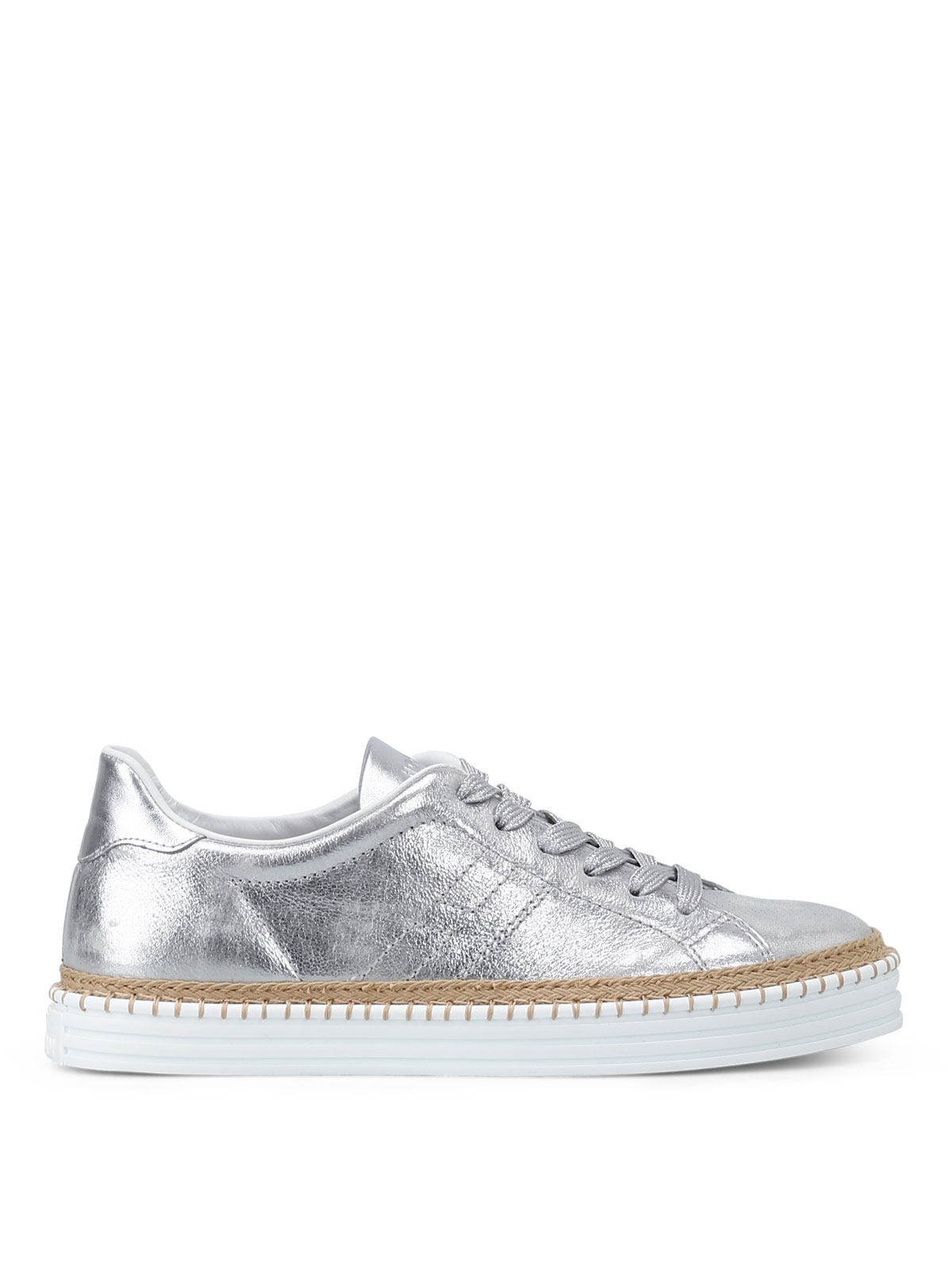Womens Shoes Trainers Low-top trainers Hogan Leather Trainers in Silver Metallic 
