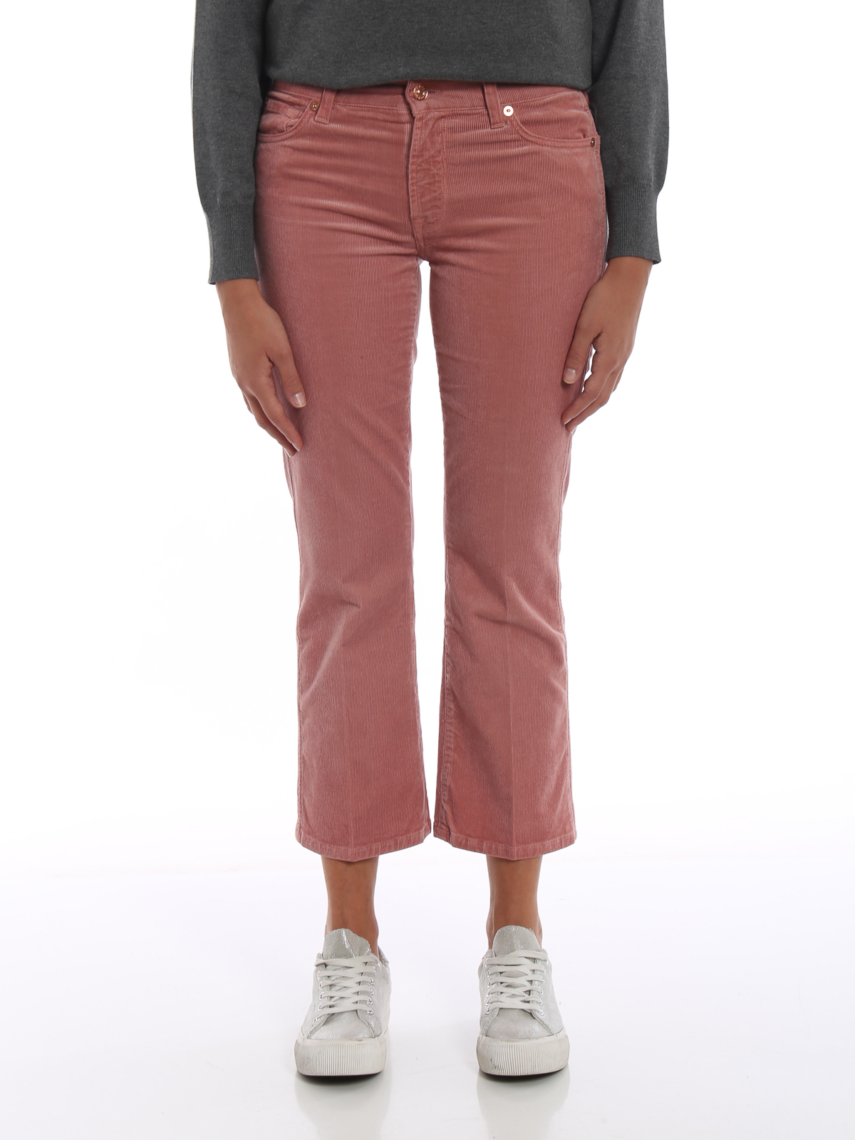Pink corduroy cropped bootcut trousers 