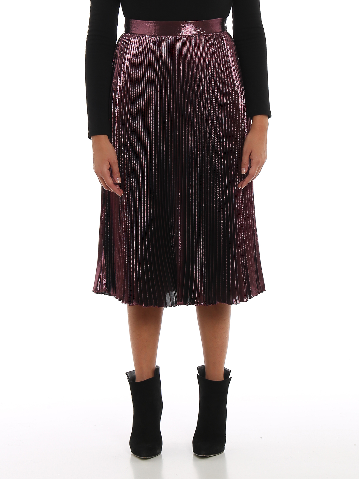 Alberta Ferretti - Silk and lurex shiny pleated skirt - Knee length ...