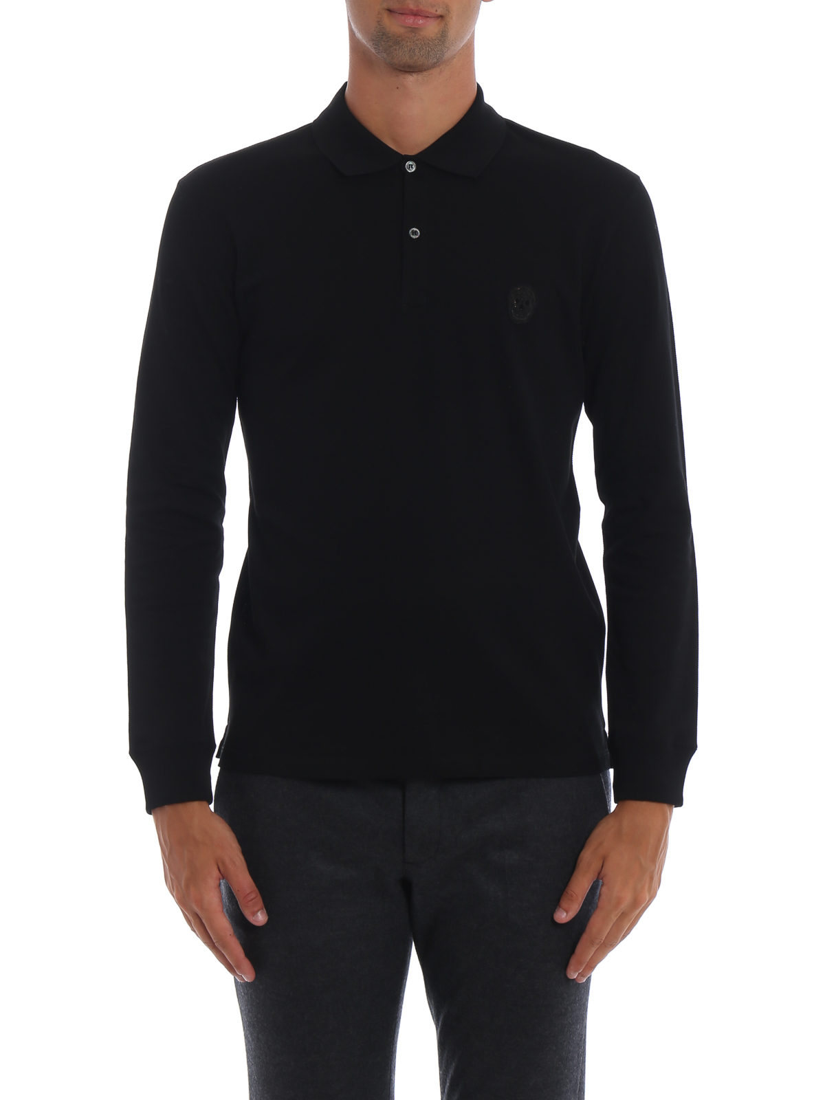 black long sleeve knitted polo