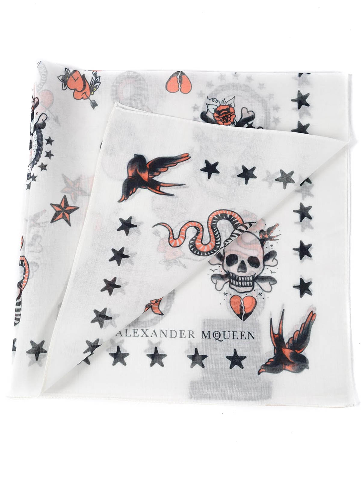 Scarves Alexander Mcqueen - Tattoo print cotton foulard - 4149373101Q9260