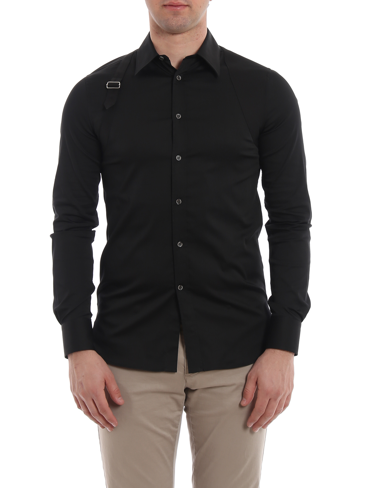 Mens Shirts Alexander McQueen Shirts Alexander McQueen Cotton Black Harness Shirt for Men 