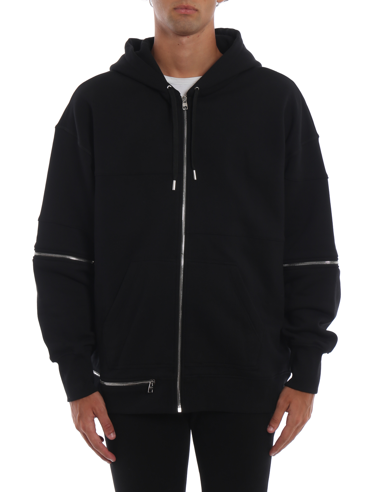 Deep black fleece cotton zip hoodie 