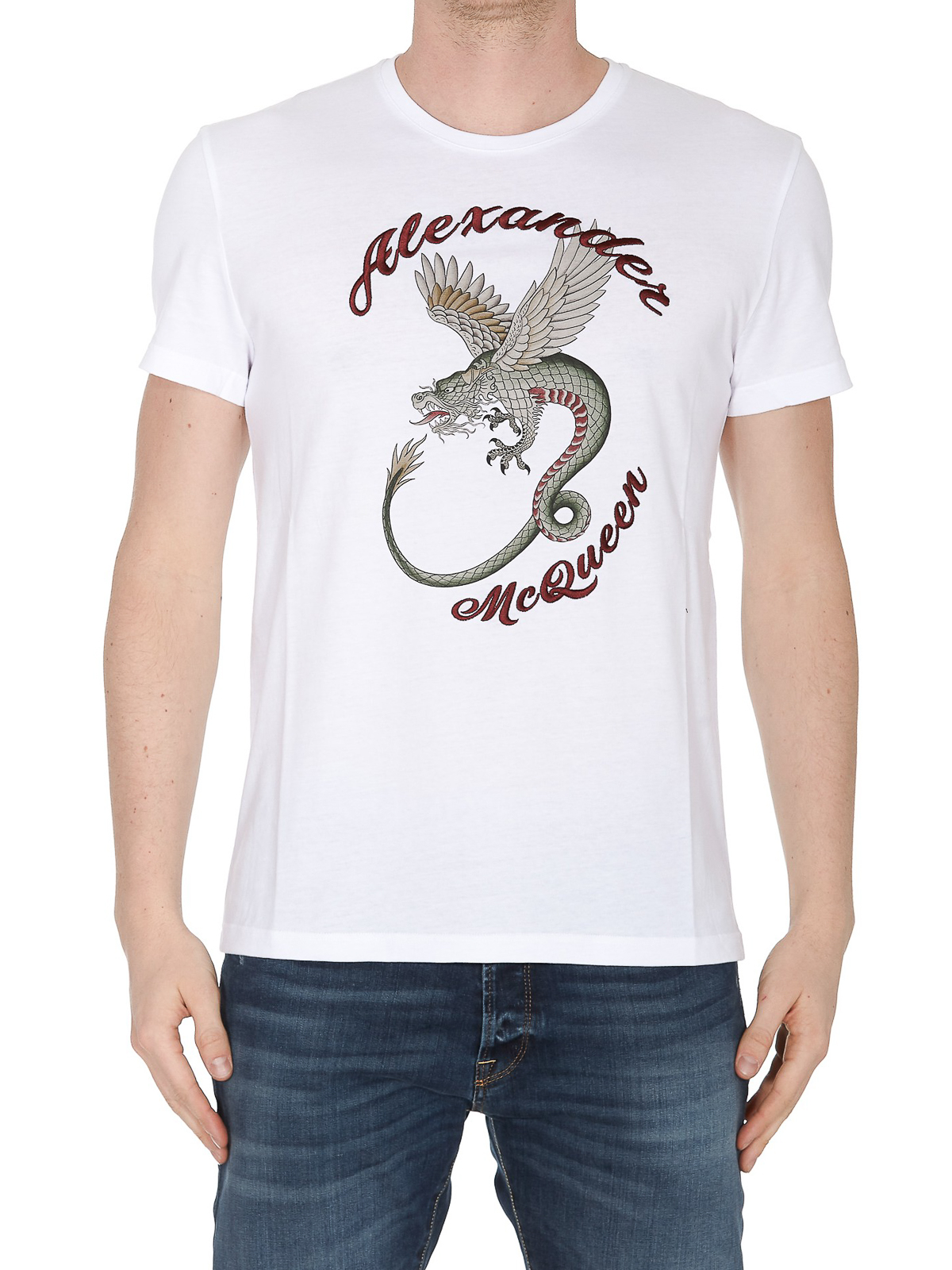Alexander Mcqueen Dragon Logo Embroidery Jersey T Shirt T Shirts qoz9900