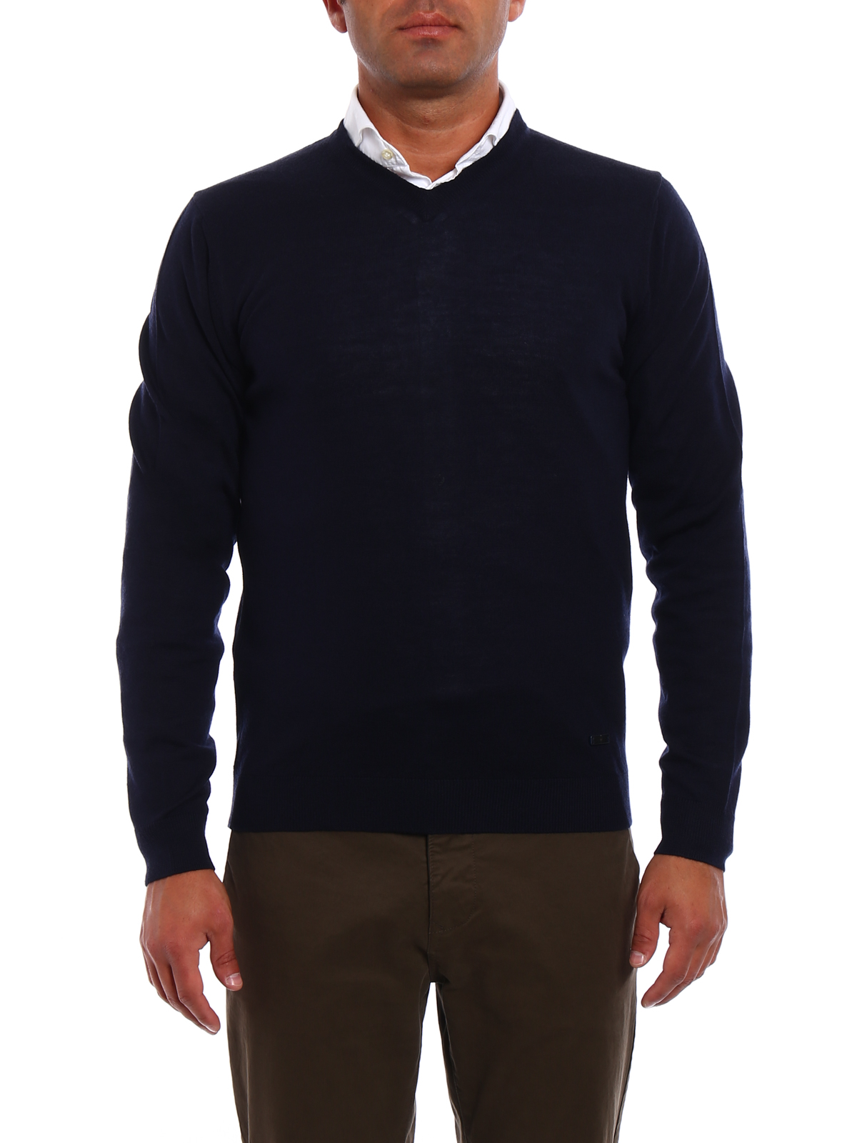 V necks Armani Collezioni - Blue combed wool V-neck sweater - 6YCM19CM01Z922