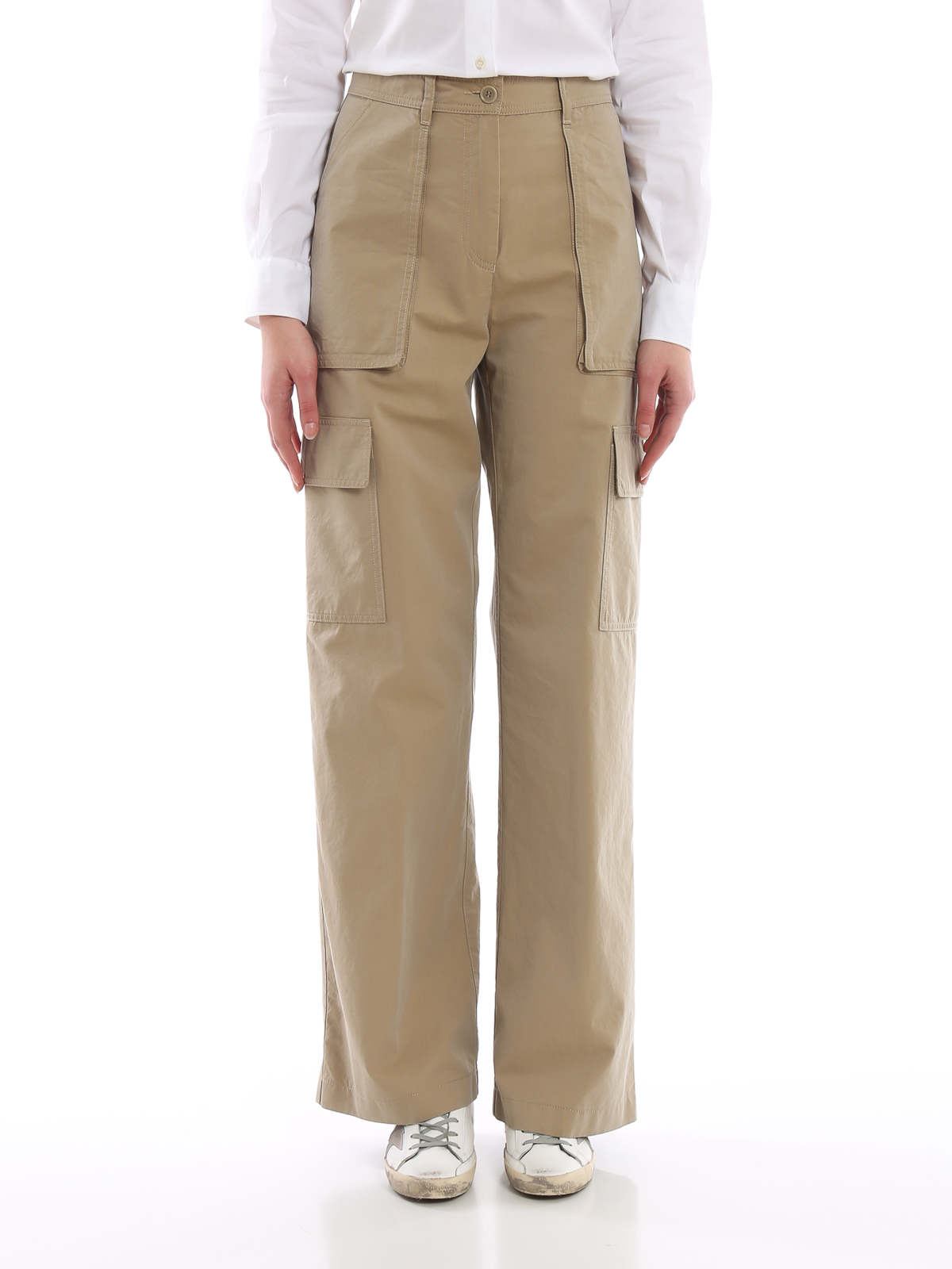Aspesi - Beige cotton wide leg cargo trousers - casual trousers ...