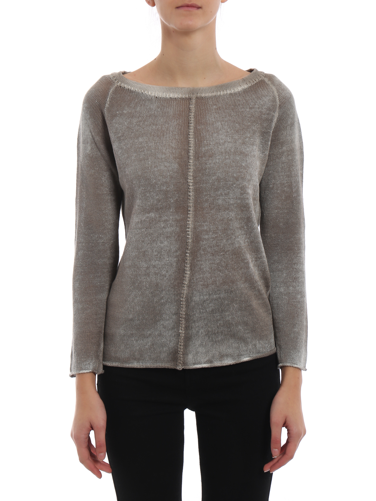 Crew necks Avant Toi - Beige linen sweater with exposed stitching ...