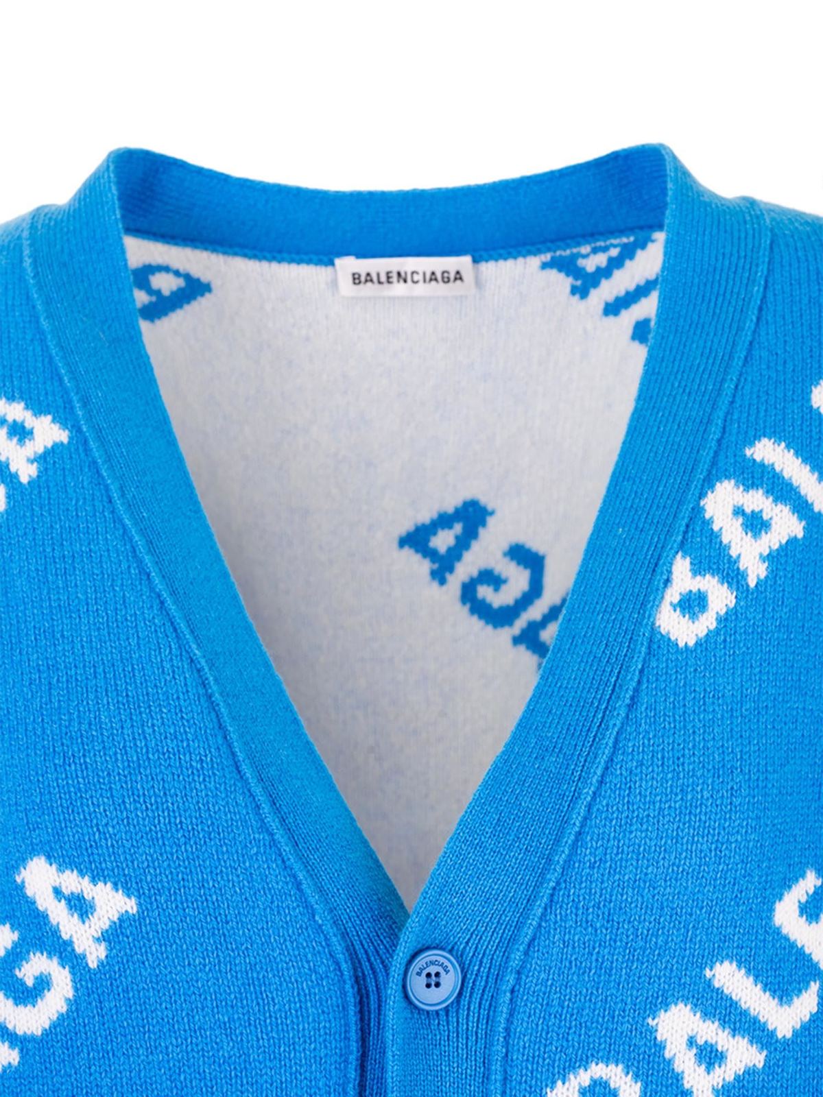 Cardigans Balenciaga - All-over logo wool cardigan in blue 