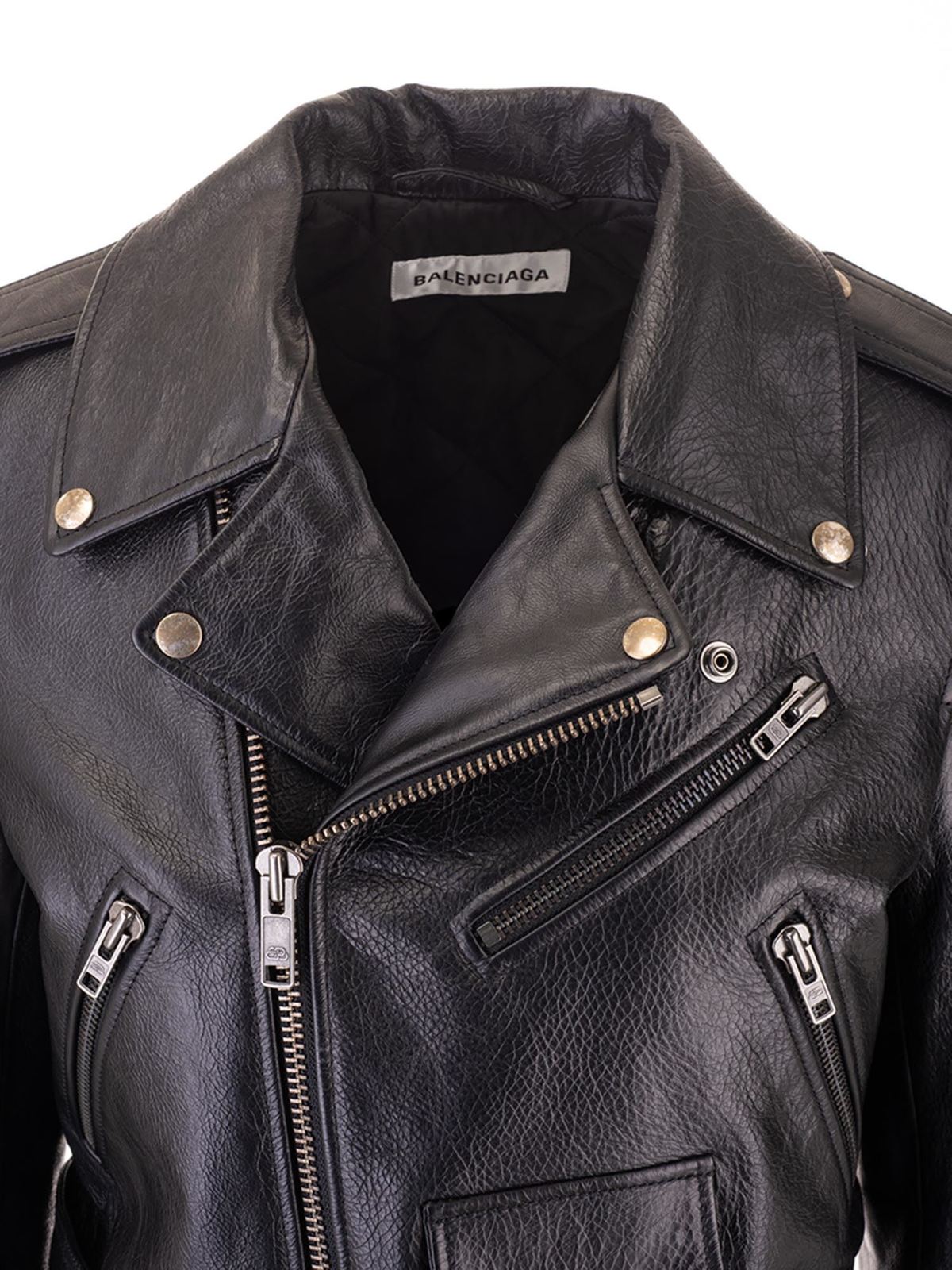 jacket Balenciaga - Leather Biker jacket with logo in black - 583562TES241000