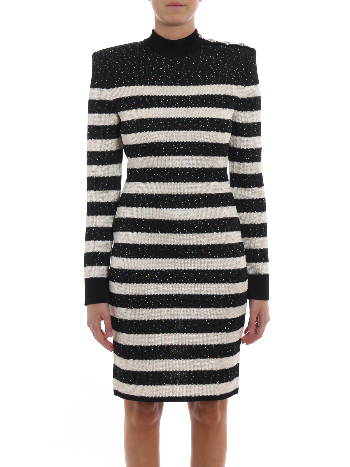 Knee length dresses Balmain - Sequined striped fitted dress 18HPF06667K2035138C