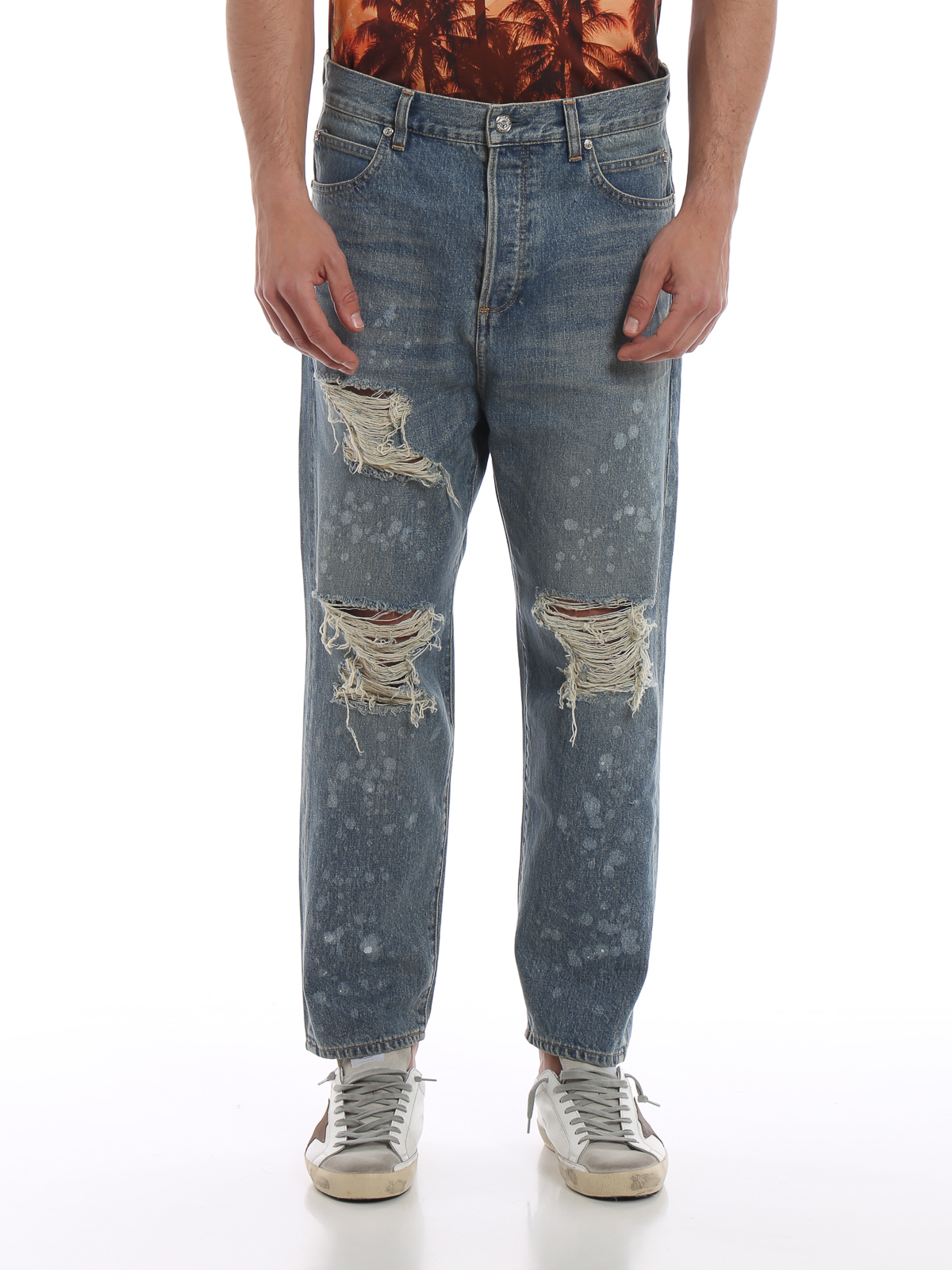 Balmain - Low crotch distressed jeans - straight leg jeans - RH15249D0246AA