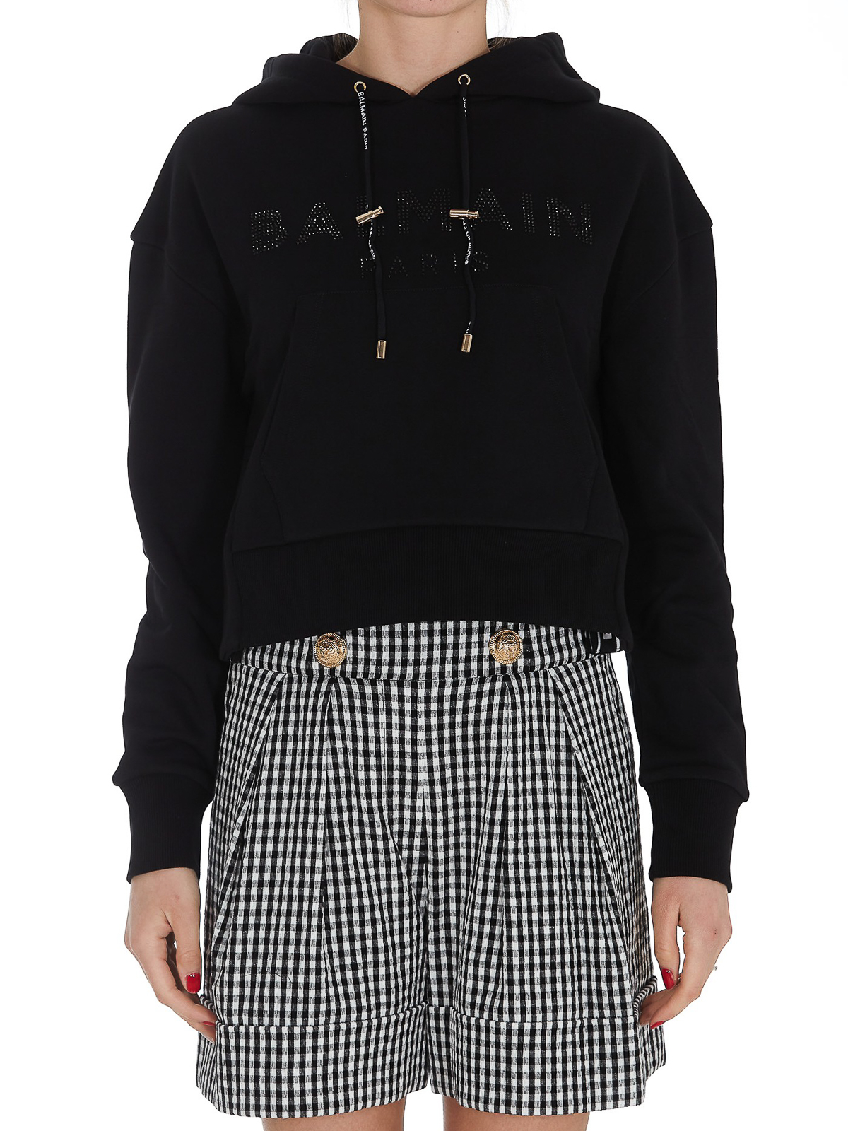 balmain cropped logo hoodie