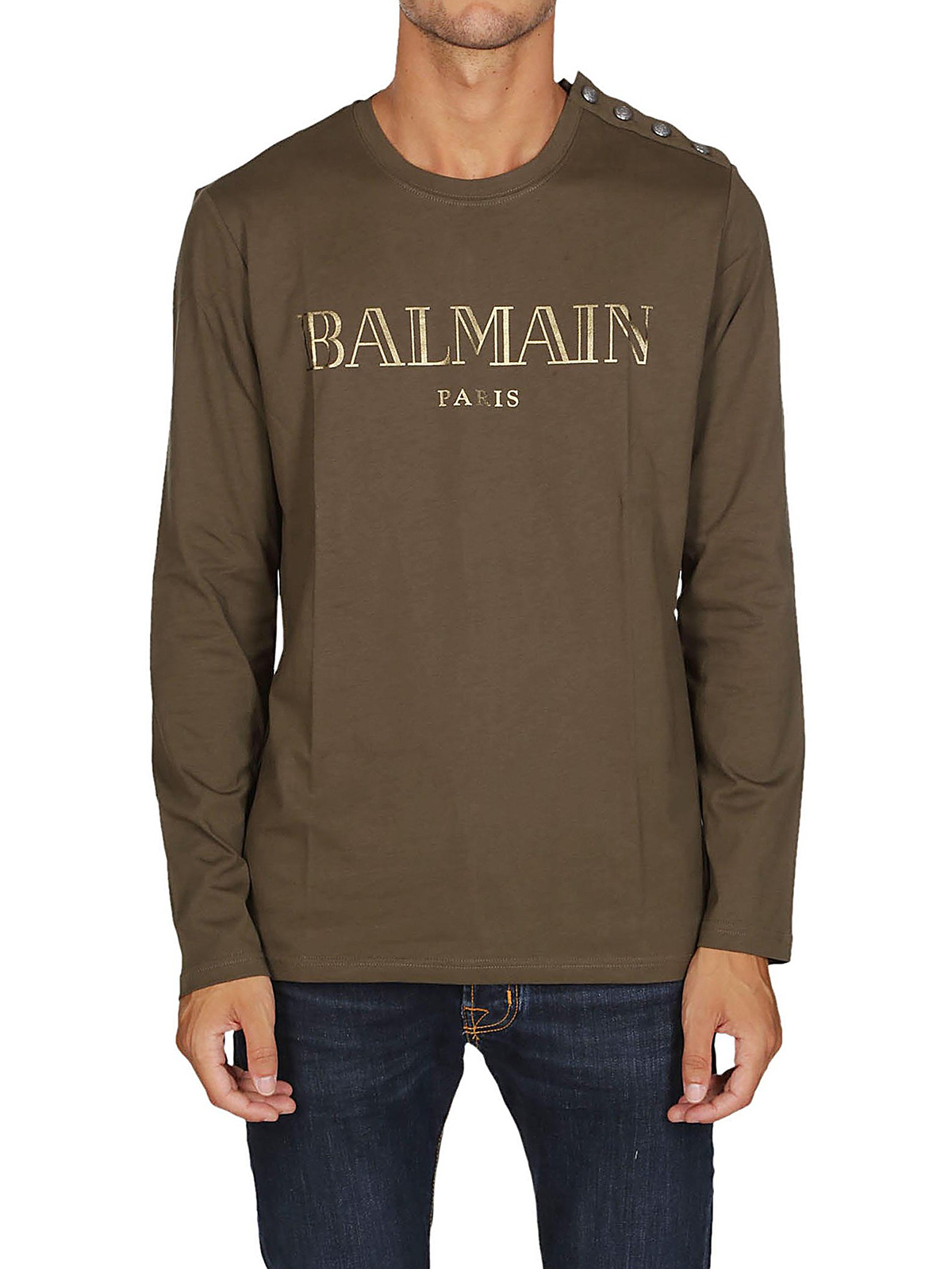 Balmain - Buttons detailed shoulder cotton T-shirt - t-shirts -  W8H8651I258147