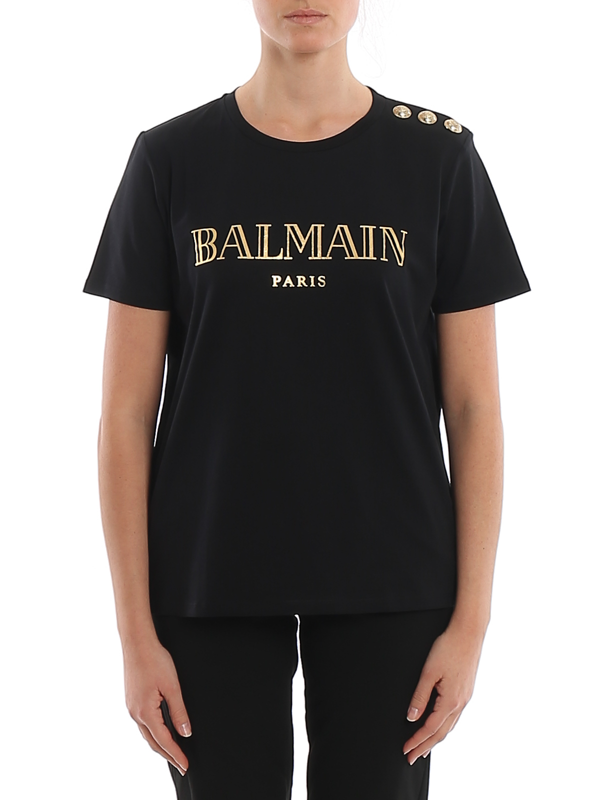 BALMAIN T-Shirt Schwarz S Mit Gold Logo