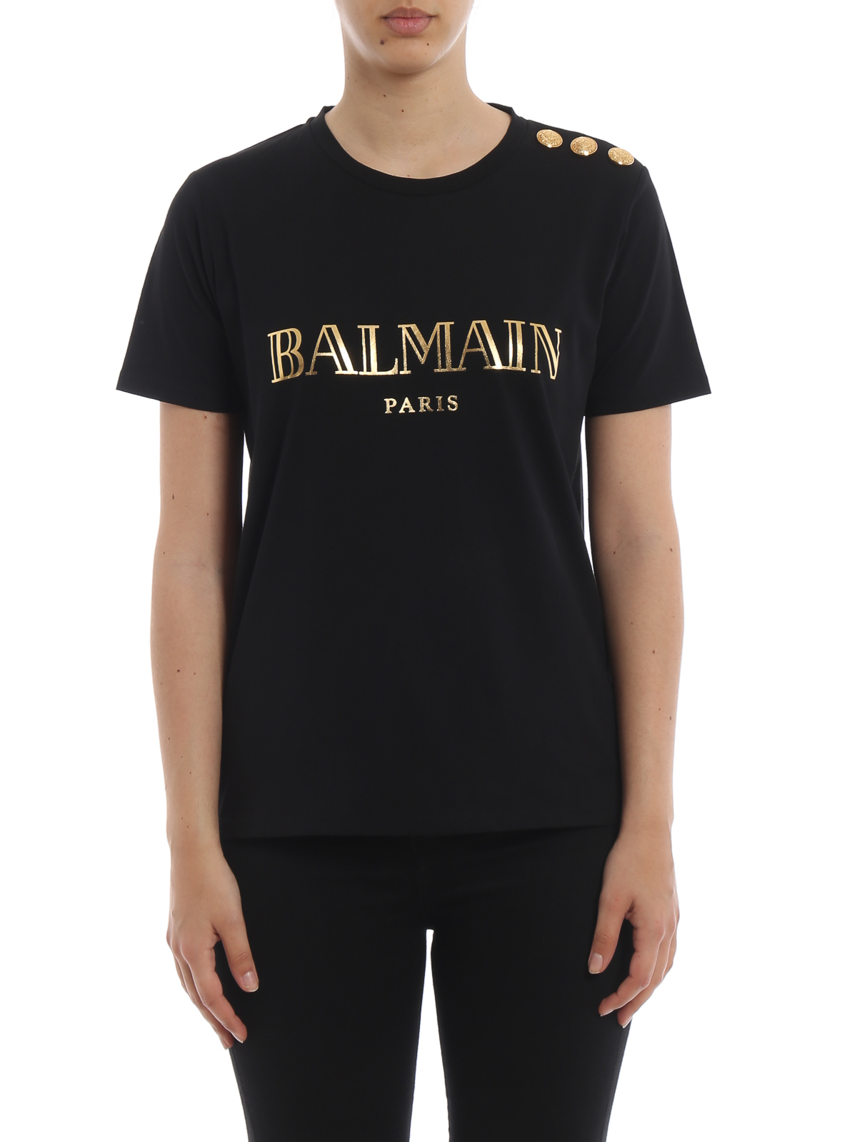 T-shirts Balmain - Gold logo black cotton T-shirt - RF01322I170EAD