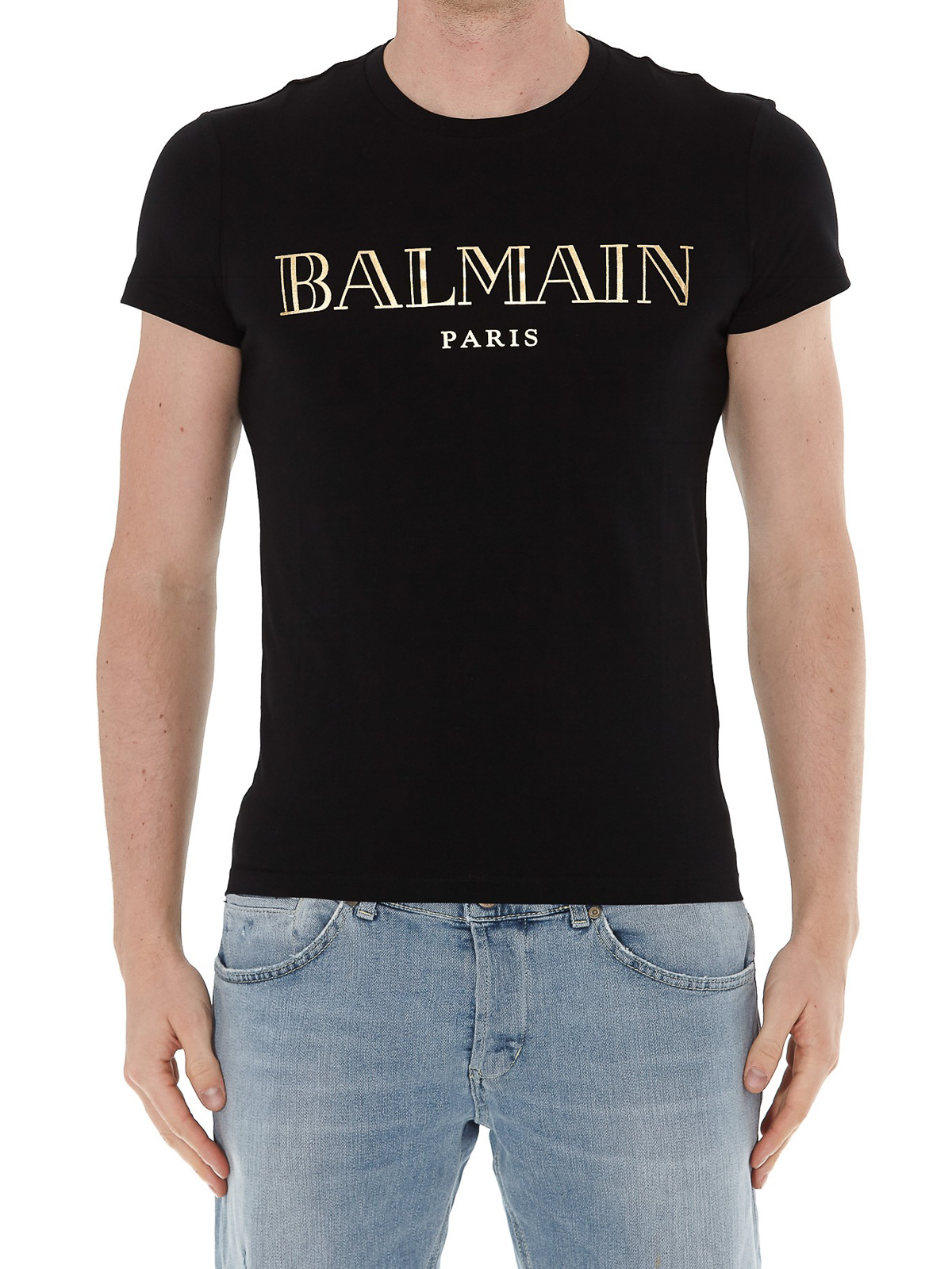 T-shirts Balmain - Golden Balmain Paris lettering T-shirt - TH11601I312EAD