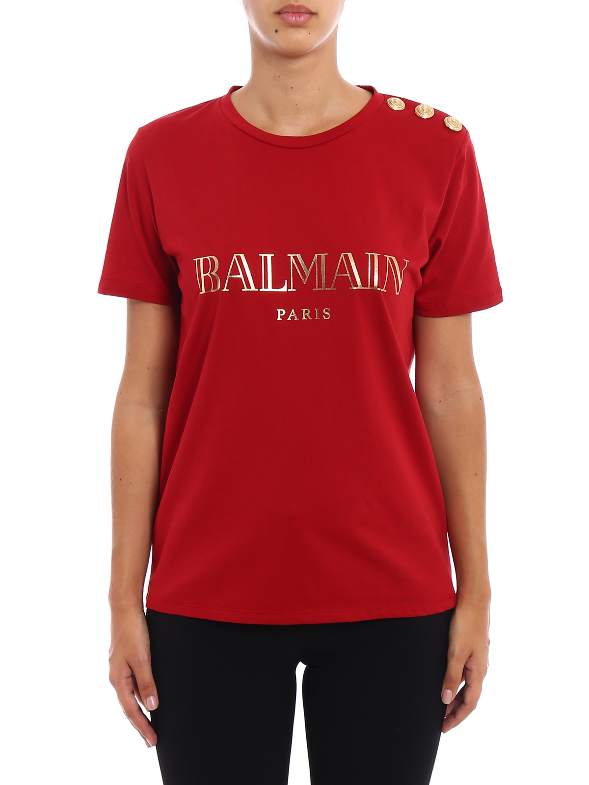 T-shirts Balmain - Logo print and buttons red Tee - 108564326IC1782