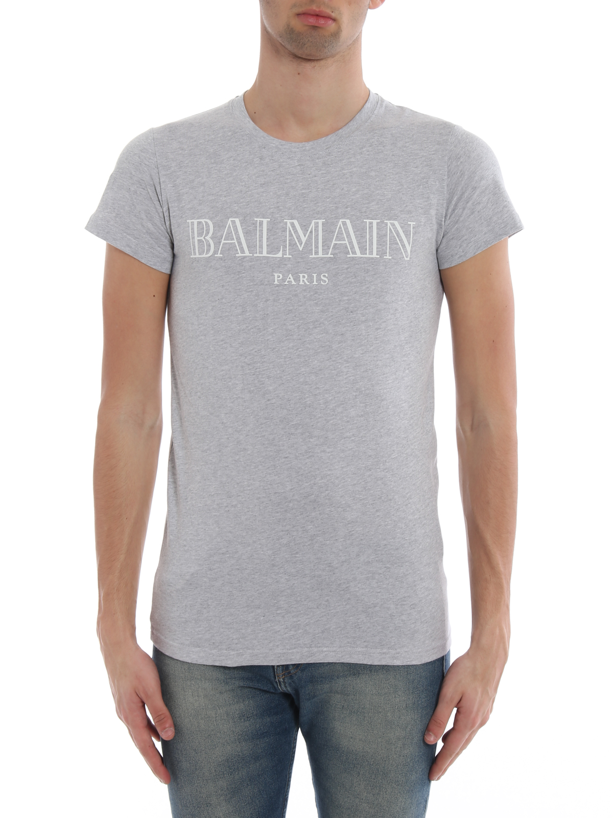 T-shirts Balmain - Logo print grey T-shirt - S8H8601I157172 