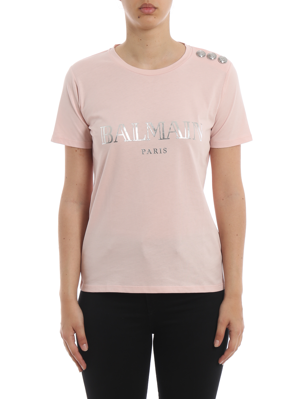 T-shirts Balmain - Logo print pink cotton T-shirt - RF01322I170OAY