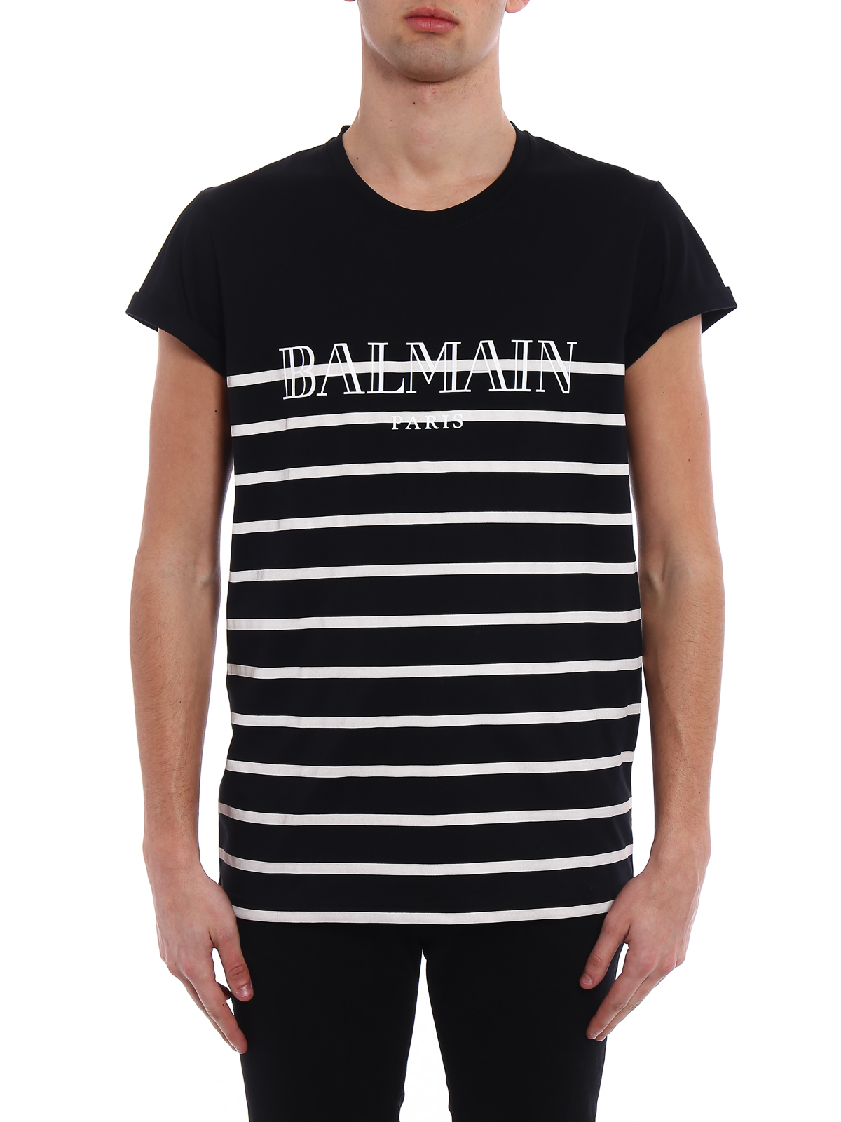 T-shirts Balmain - Stripes and logo print T-shirt - S8H8601I158181