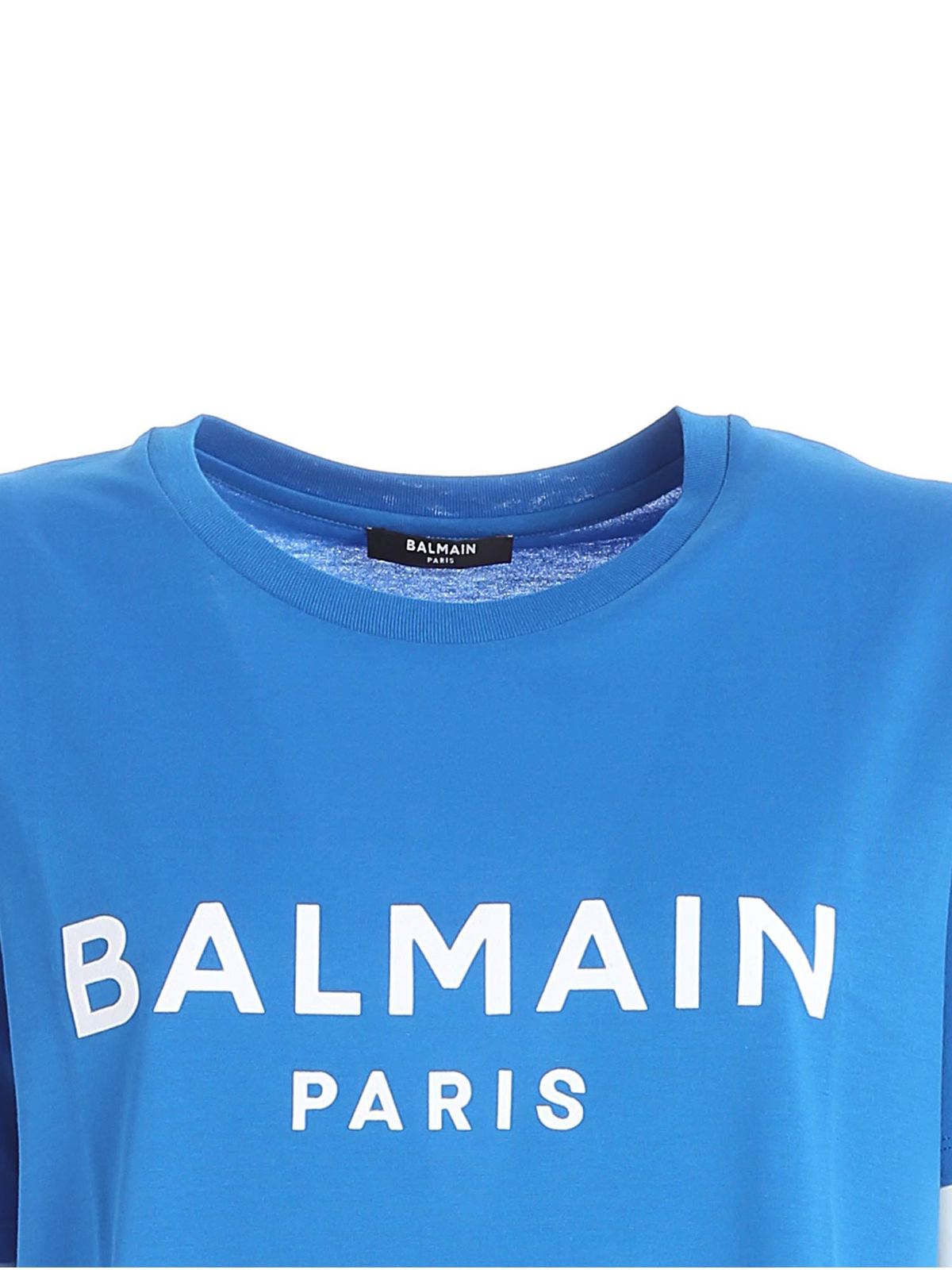 Balmain - White lock logo T-shirt in blue - t-shirts - UF01350I617SCG
