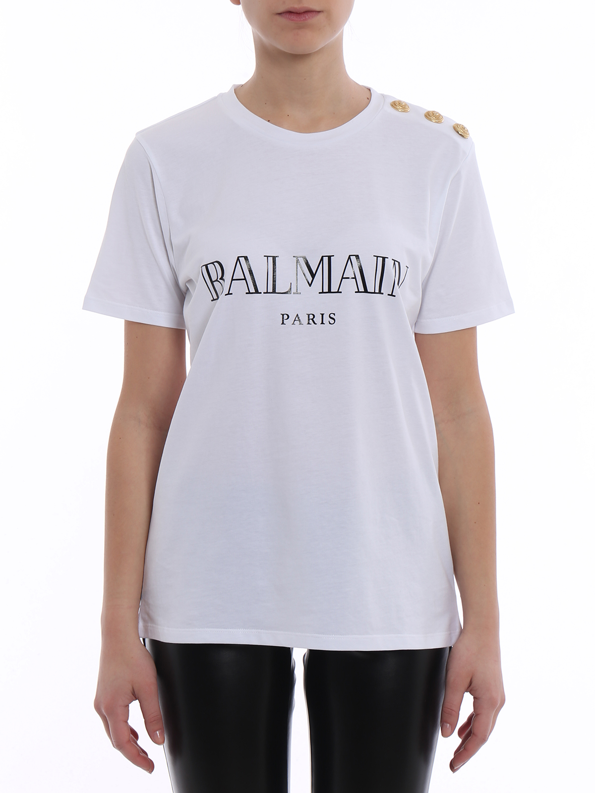 mavepine tæmme tag T-shirts Balmain - White T-shirt with golden buttons - 128536710IC0001