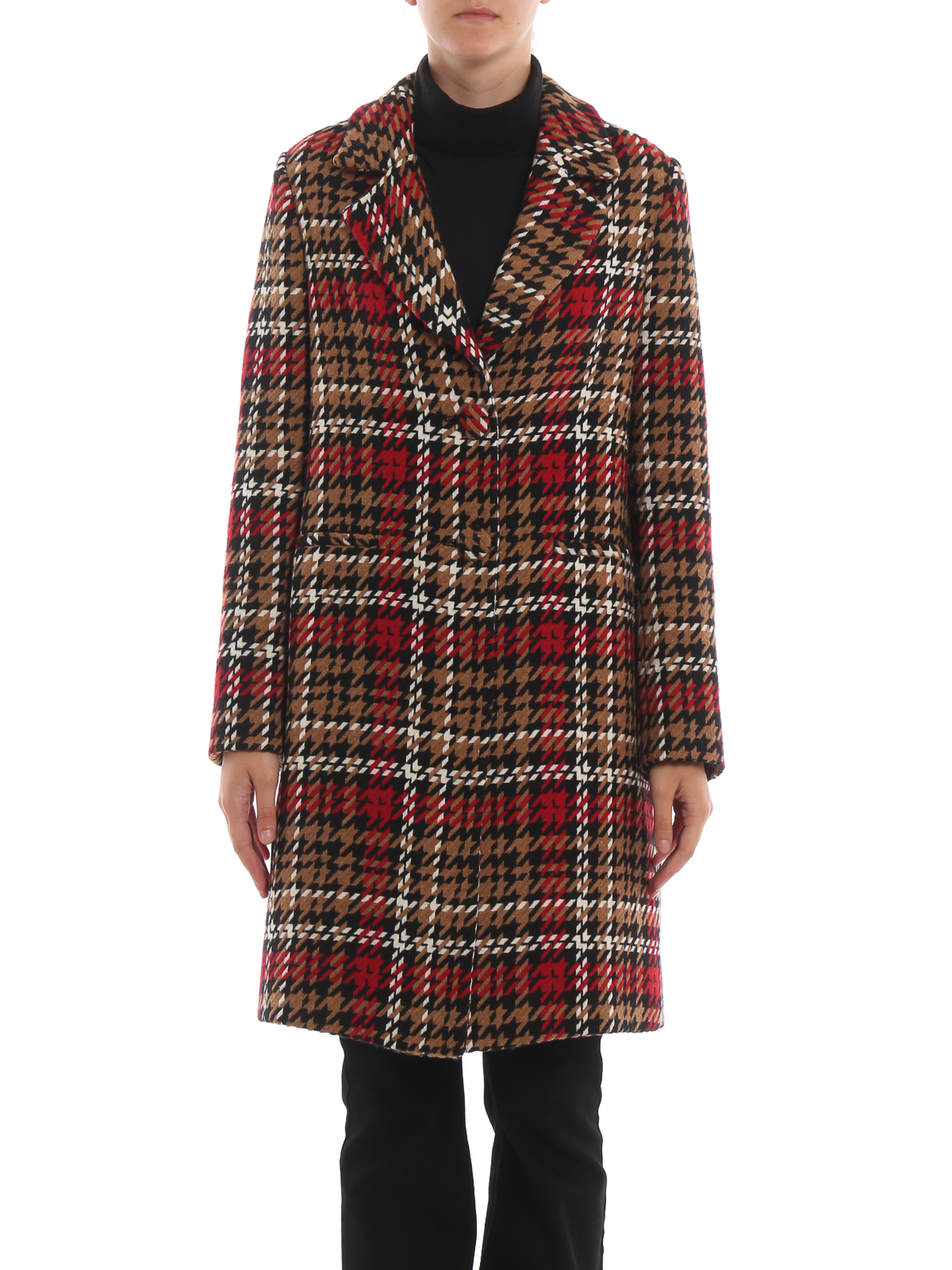 Knee length coats Be Blumarine - Houndstooth tartan wool blend coat ...