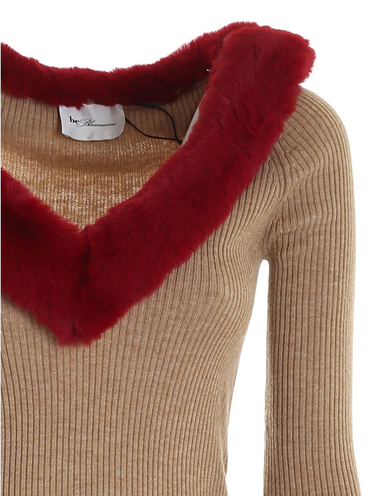 Faux fur detailed V neck jumper 