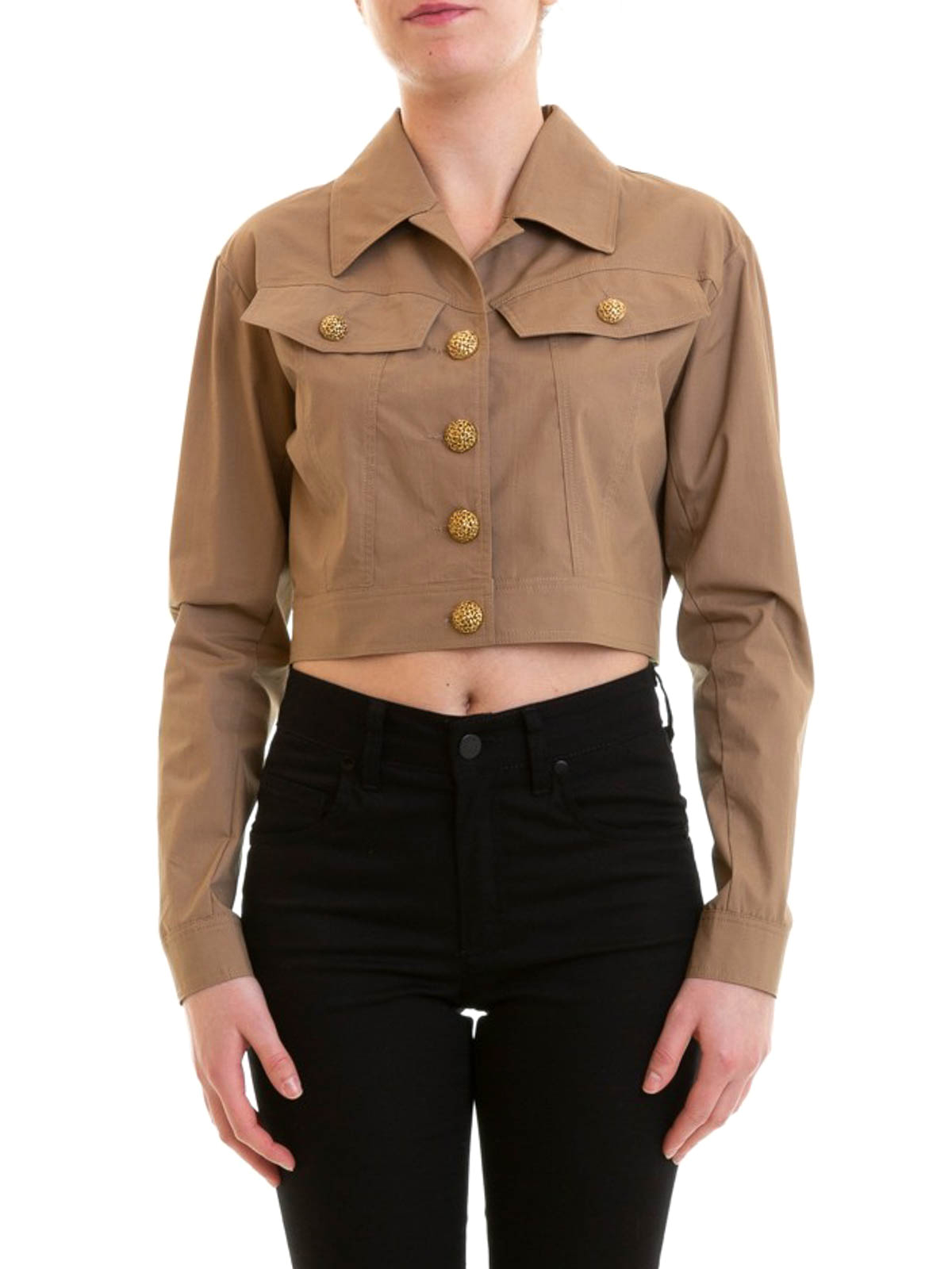 beige cropped denim jacket