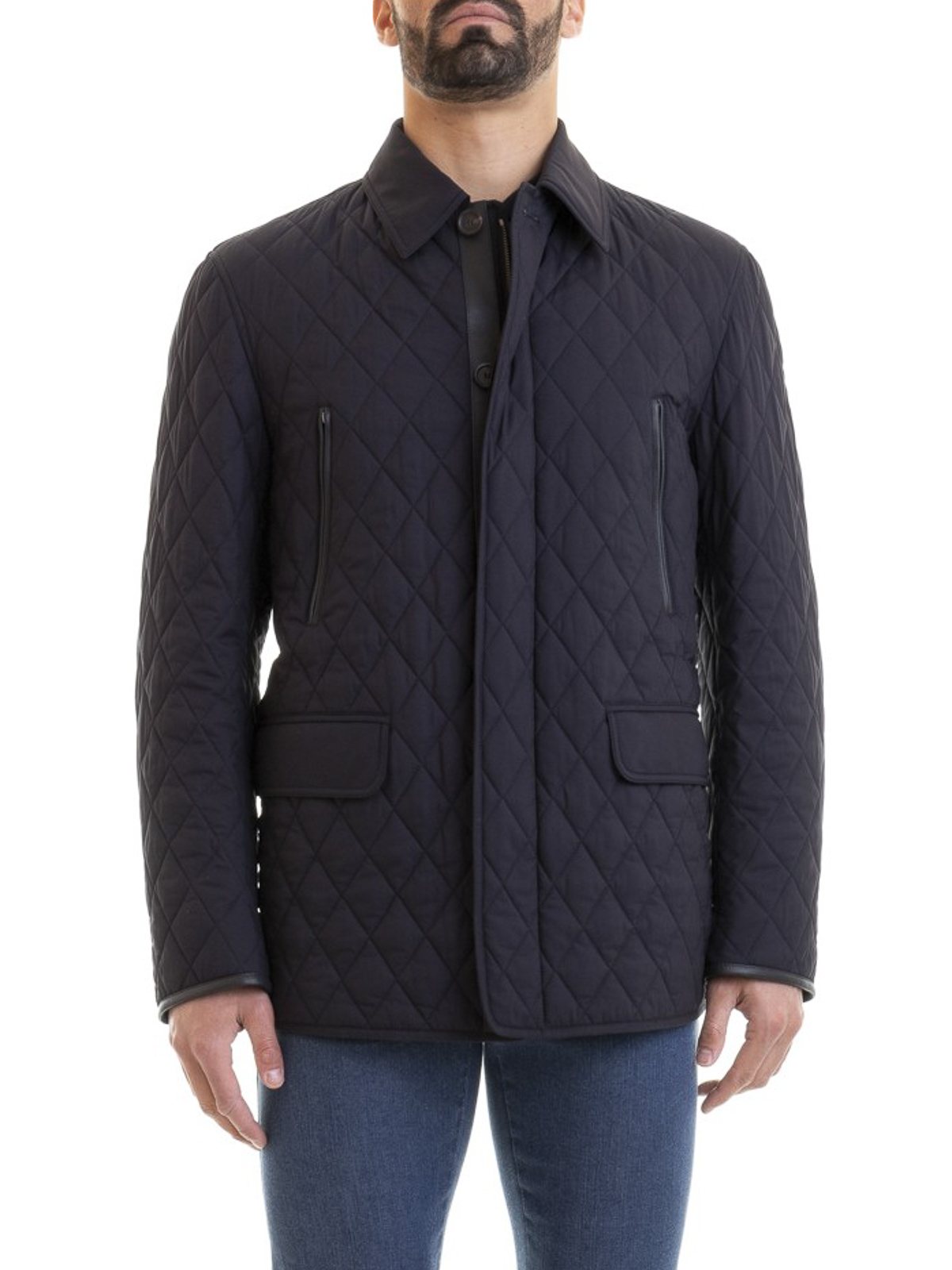 Brioni - Leather trimmed diamond quilted puffer jacket - padded jackets ...