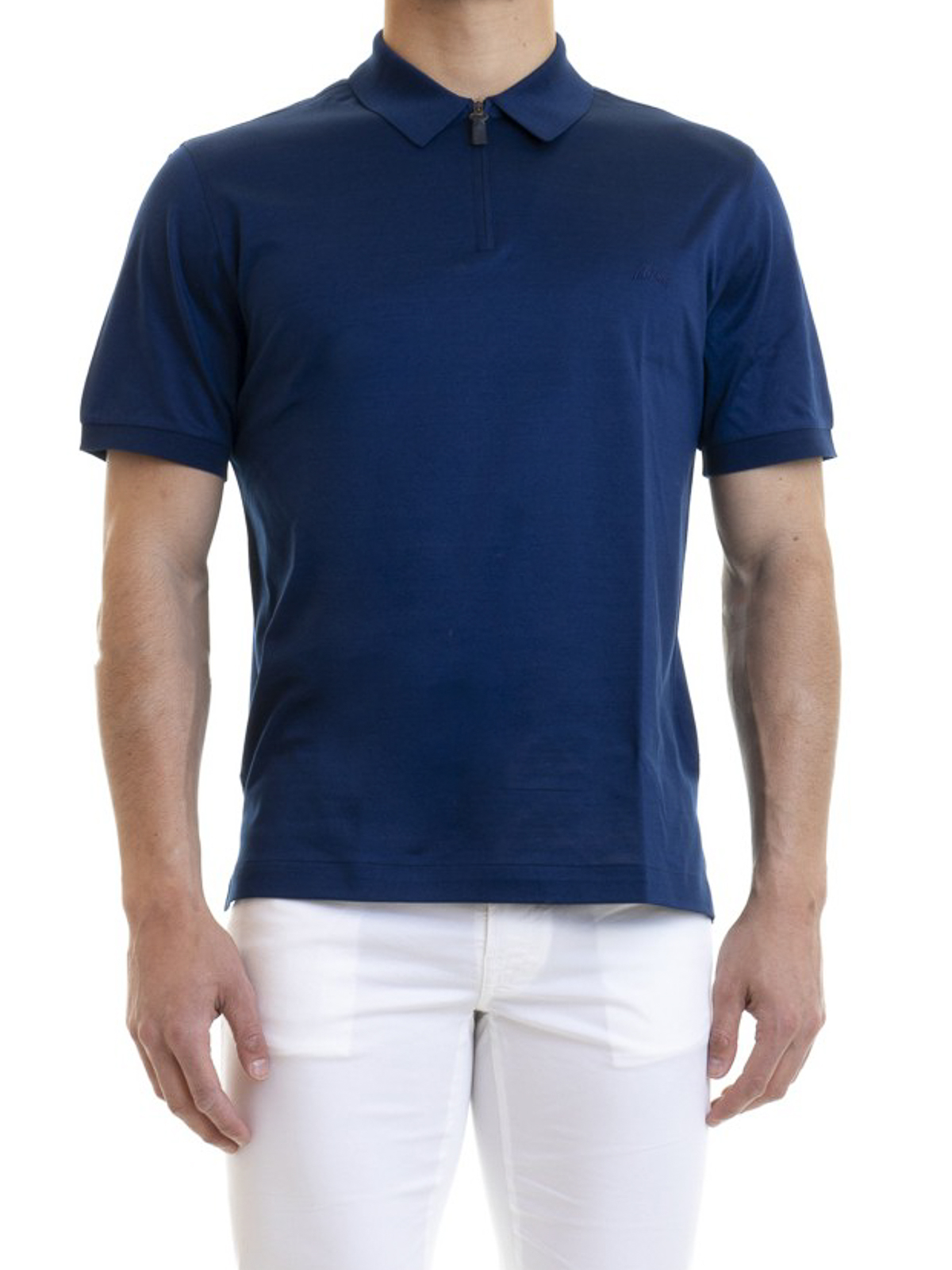 Polo shirts Brioni - Zipped blue polo shirt - UJ9L0LPZ6004600 | iKRIX.com