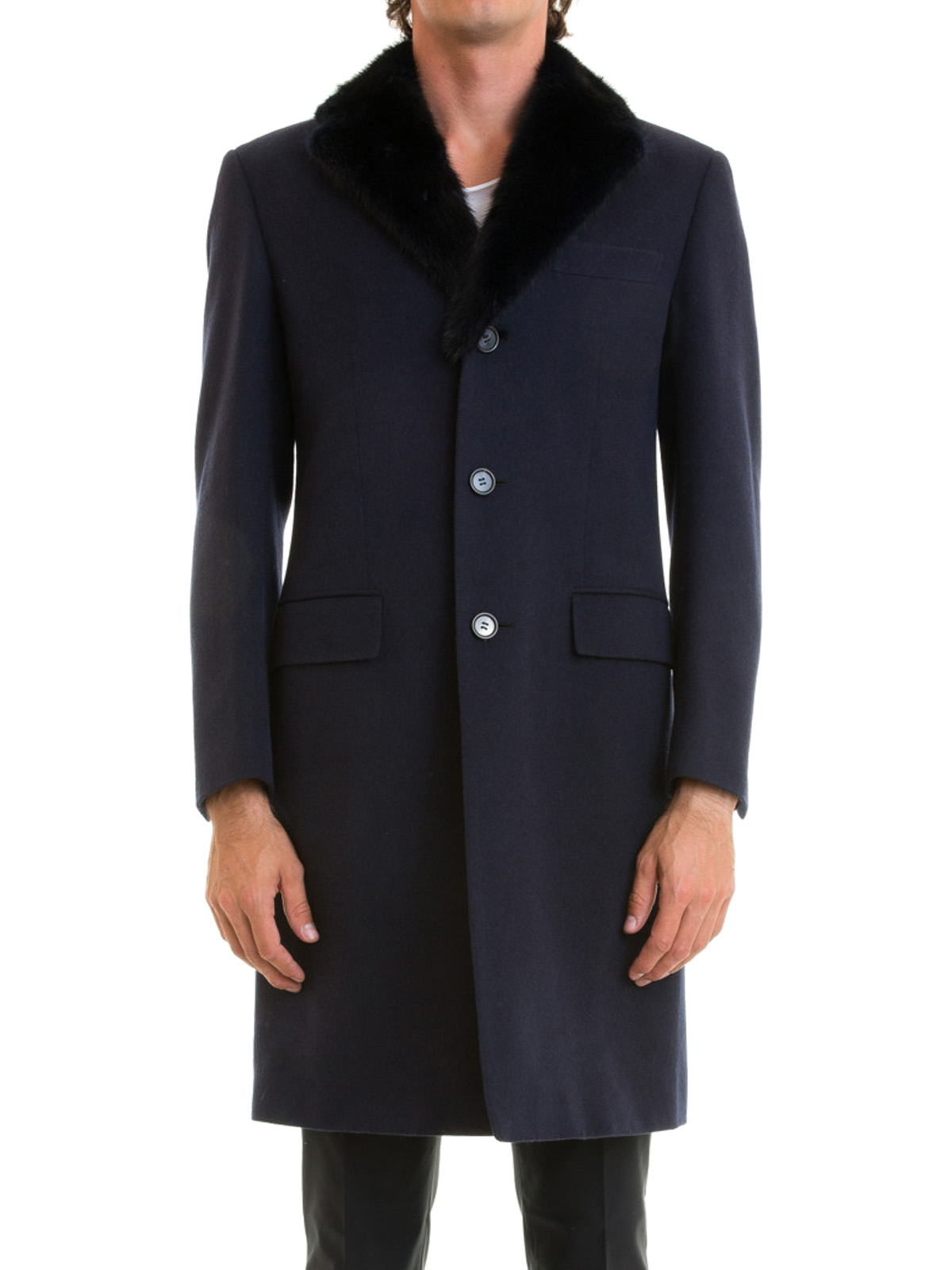 Short coats Brioni - Brunico fur collar wool overcoat - RO7N0LO6AAA