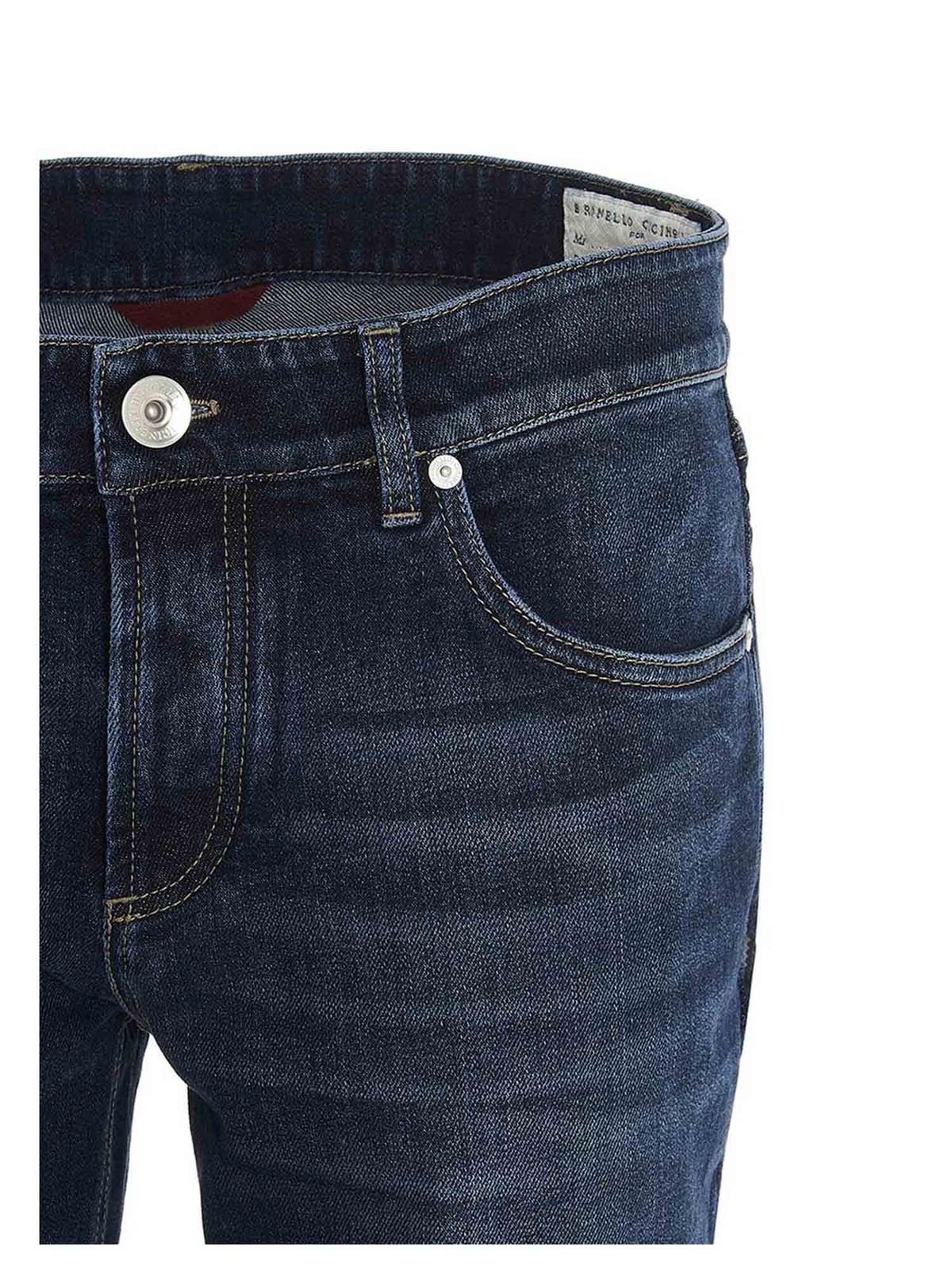 Mens Clothing Jeans Straight-leg jeans Brunello Cucinelli Denim Logo Embroidered Straight-leg Jeans in Blue for Men 