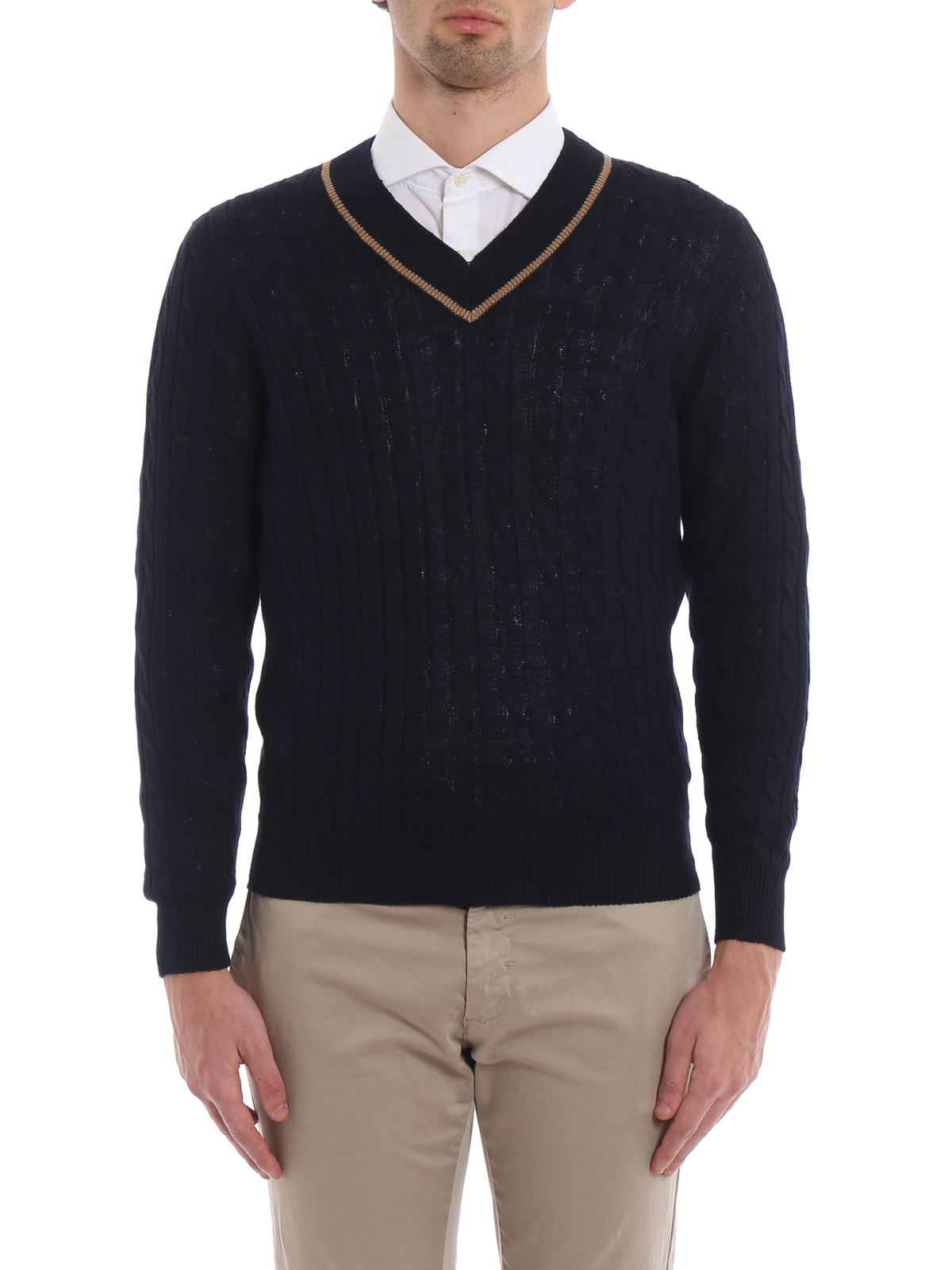 NWT $725 Brunello Cucinelli Men's Linen-Cotton Cable-Knit Crewneck Sweater  A186 