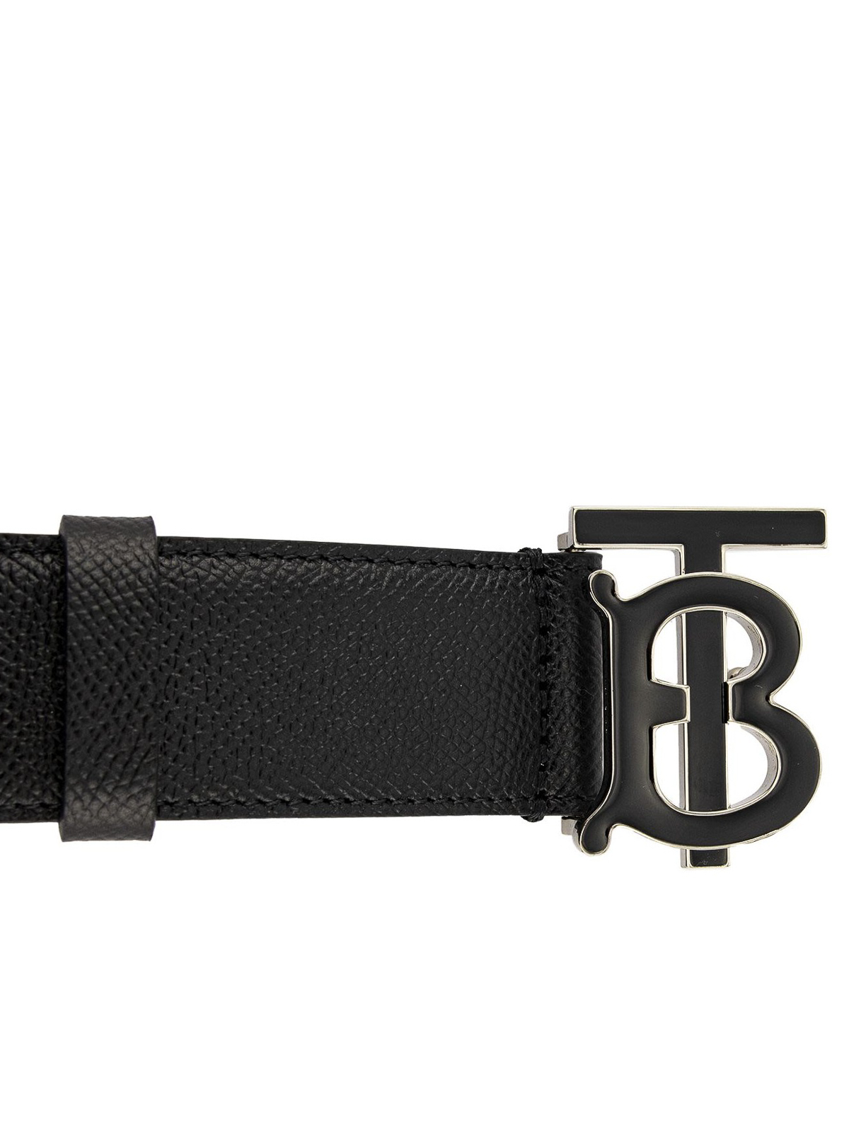 Grainy leather belt with monogram buckle