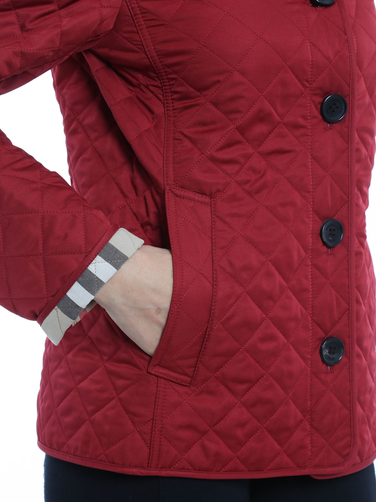 red burberry quilted jacket