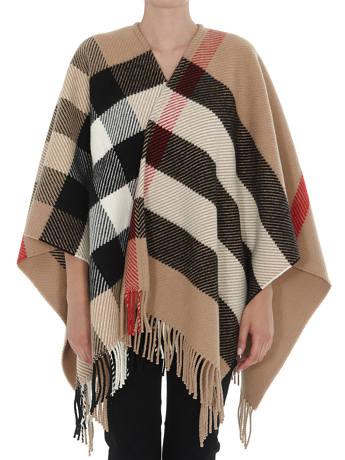 Check Panel Wool Cashmere Cape In Archive Beige Burberry® Official ...