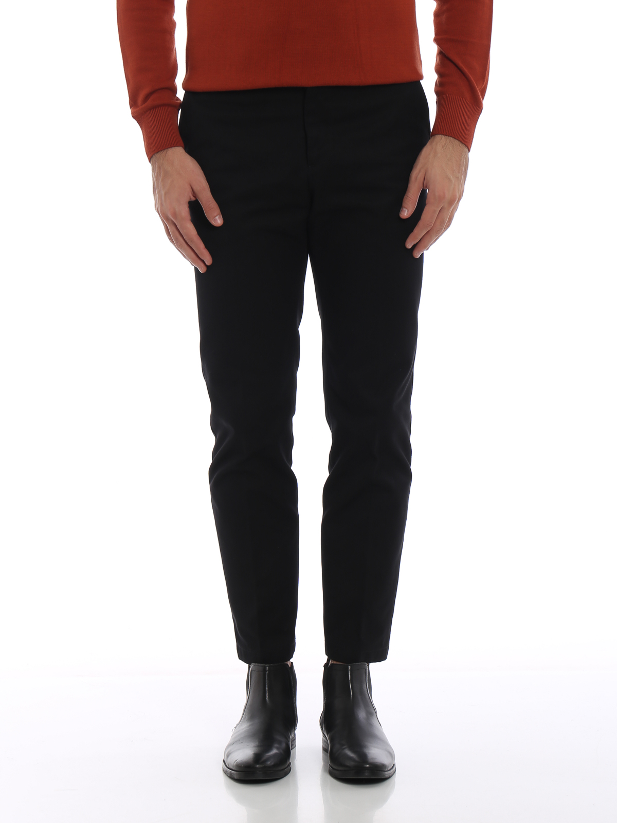 black techno cotton chino trousers