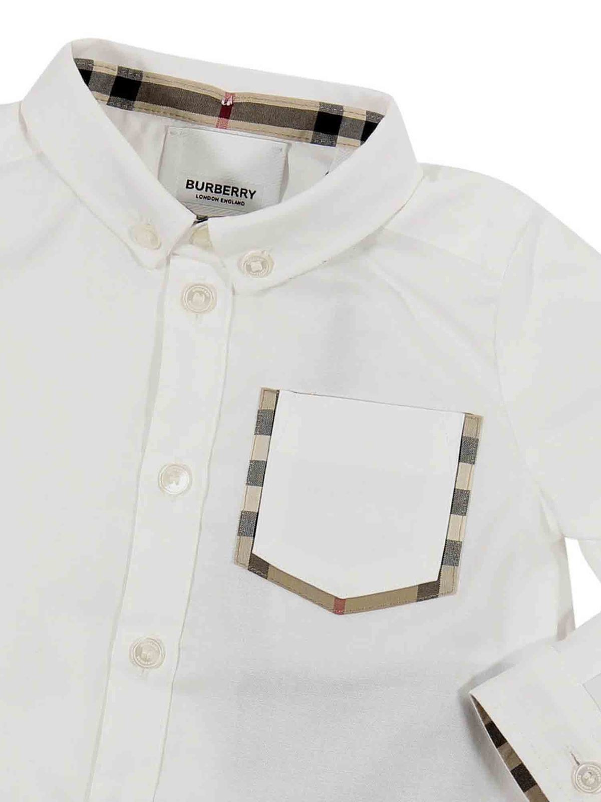 Shirts Burberry - White Oxford shirt with Vintage Check details - 8011566